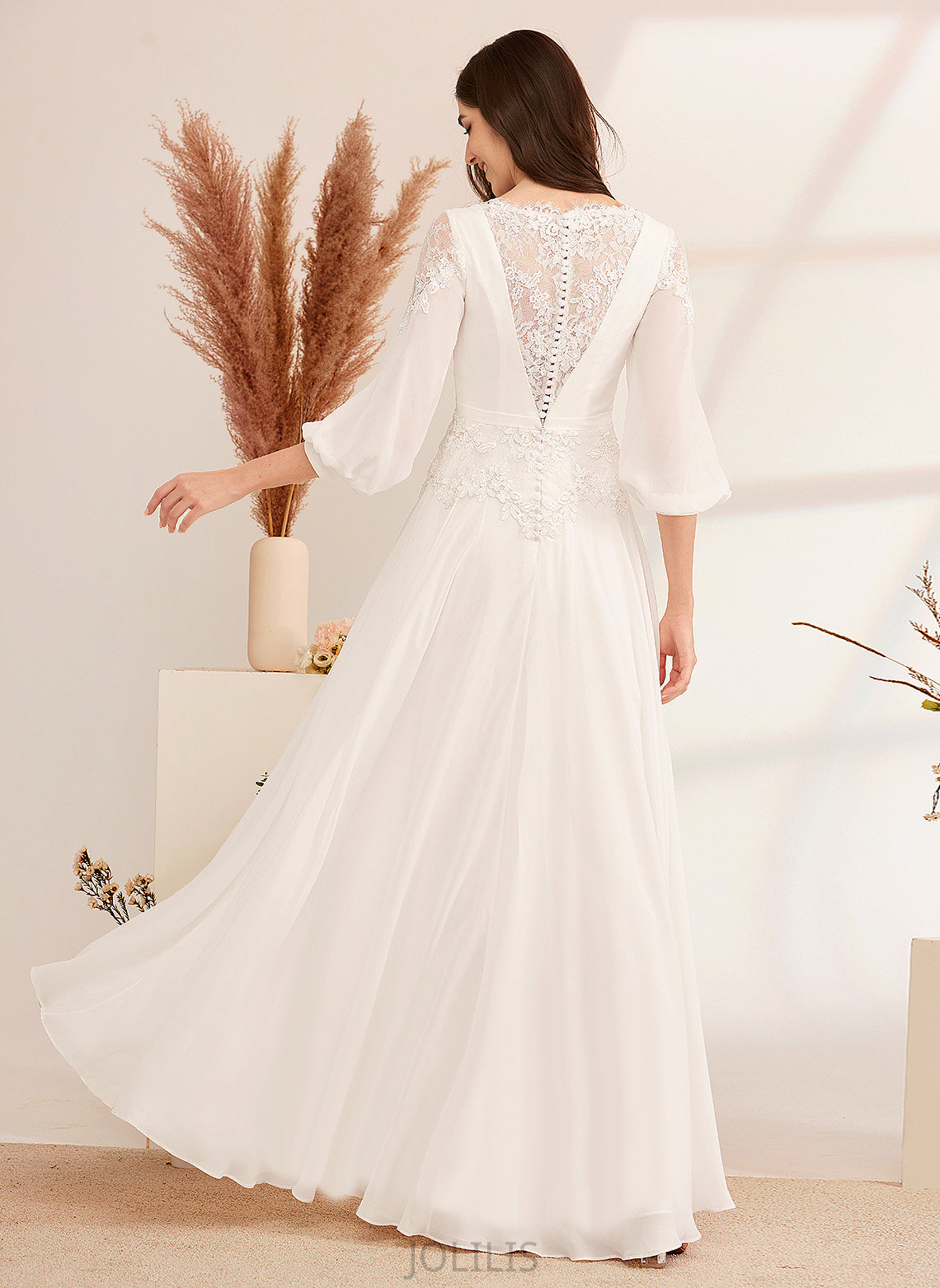 Wedding Dresses Abbie V-neck Chiffon A-Line Floor-Length Wedding Dress