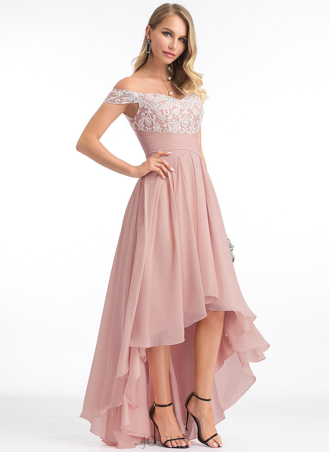 Asymmetrical Dress Chiffon With A-Line Off-the-Shoulder Wedding Dresses Setlla Pleated Lace Wedding