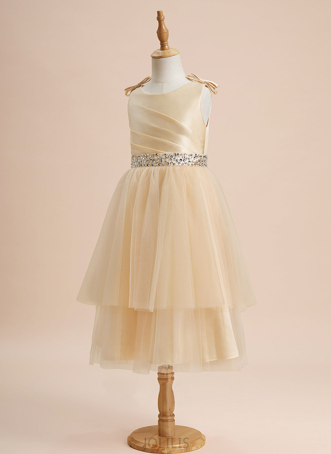 Scoop Sleeveless Girl Bethany Dress With Beading/Sequins/Bow(s) Flower Girl Dresses Satin/Tulle A-Line - Neck Flower Knee-length