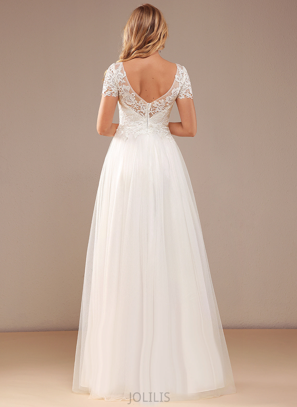 Neck Abbie Lace Wedding Wedding Dresses Dress Scoop With Lace Tulle Floor-Length A-Line