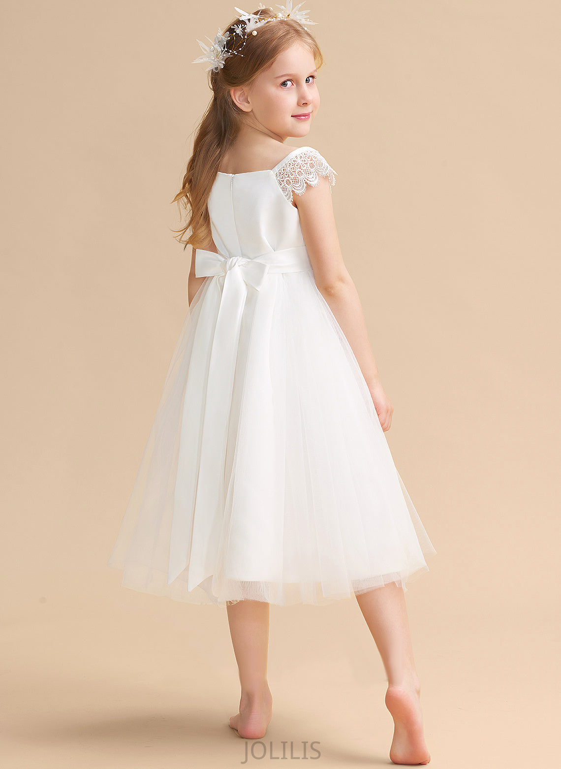 Lace/Sash Dress Sleeveless Girl Flower Girl Dresses Neckline Satin/Tulle A-Line - Square With Flower Christina Tea-length