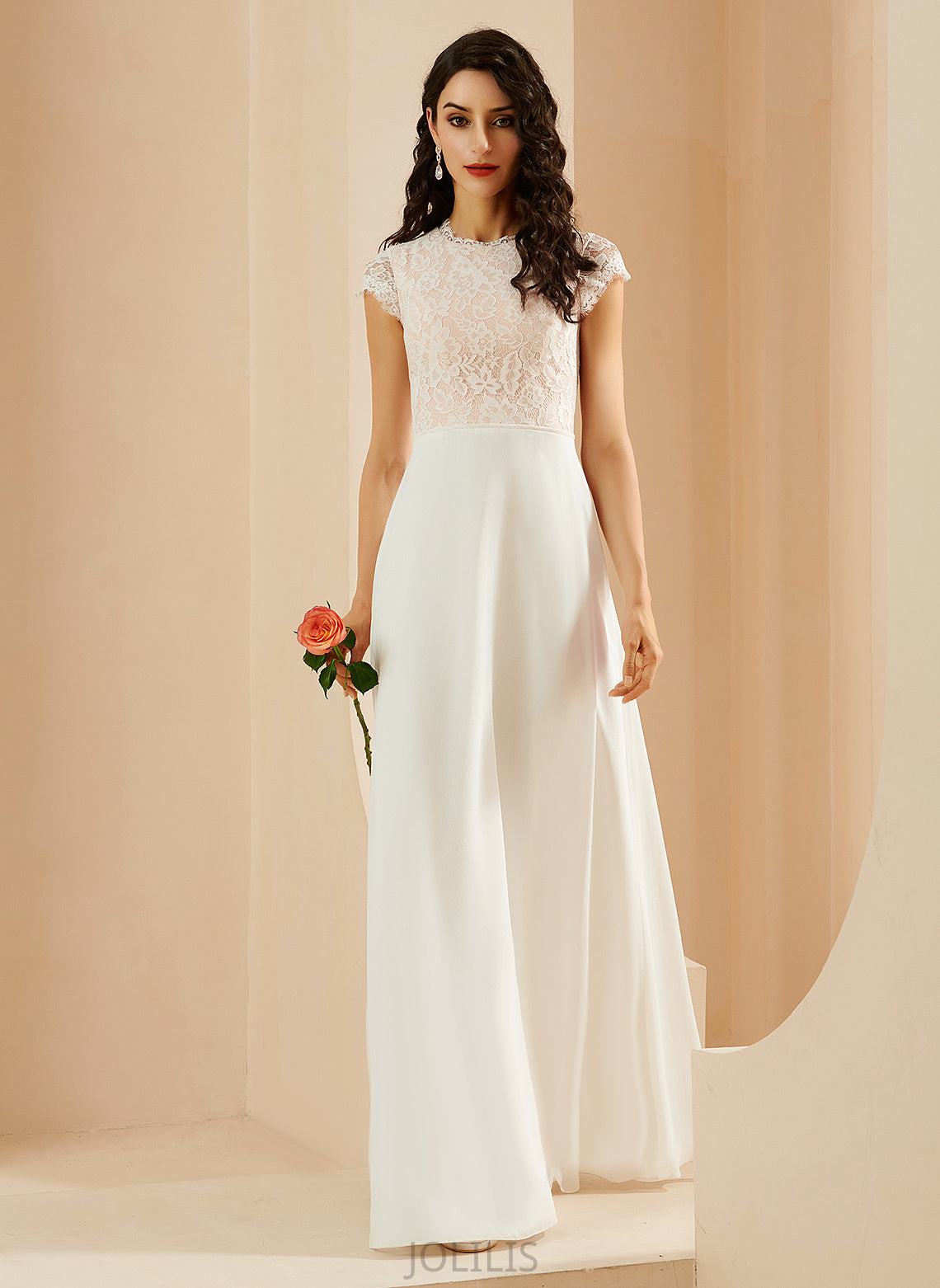 Dress Floor-Length A-Line Kim Lace Scoop Wedding Neck Chiffon Wedding Dresses With