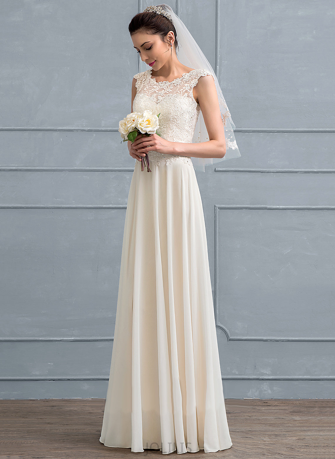 Chiffon Beading Scoop Sequins Wedding Dresses Dress Lace Linda Wedding A-Line With Floor-Length