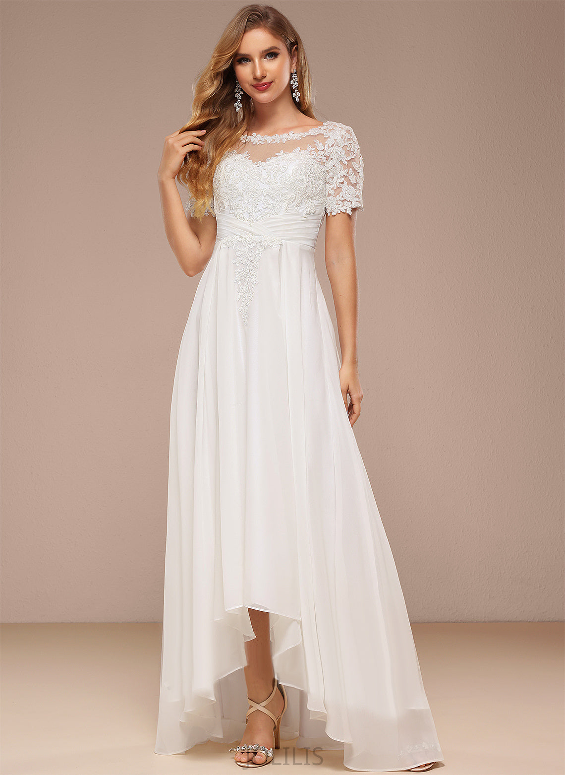 Wedding Dresses Lilly Wedding A-Line Neck Chiffon Dress Asymmetrical Lace Boat