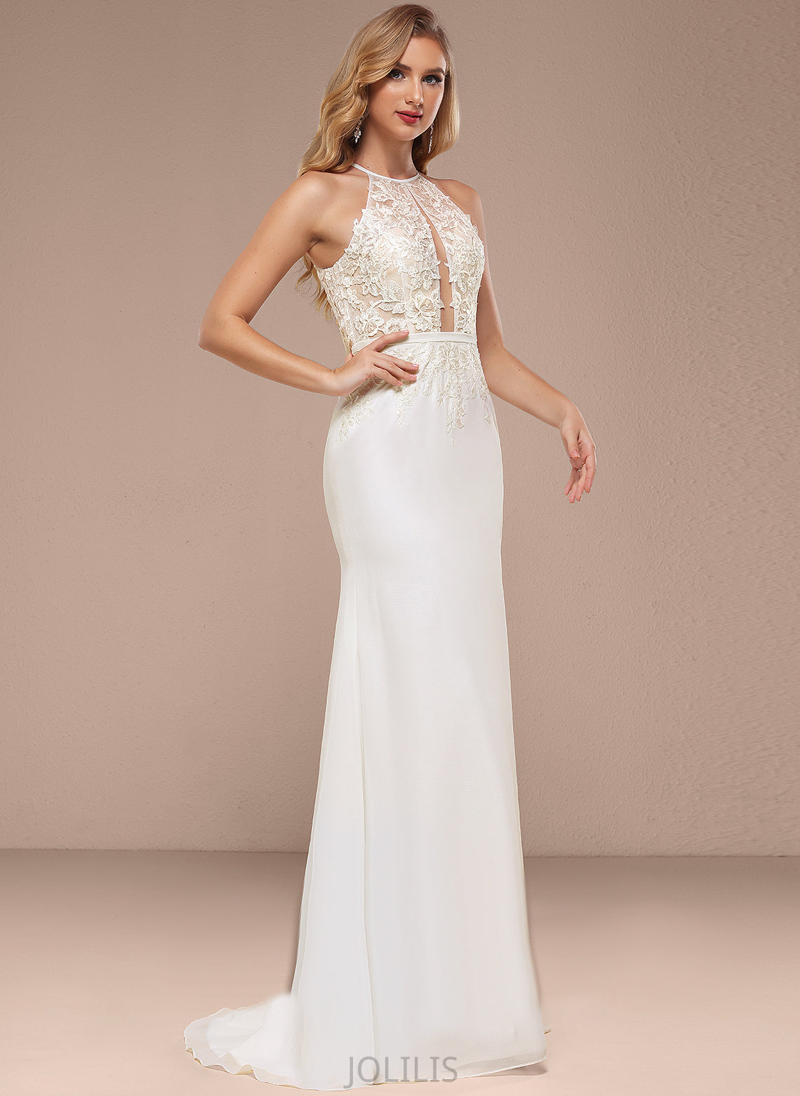 Wedding Sandra Wedding Dresses Train With Lace Chiffon Dress Trumpet/Mermaid Sequins Sweep Halter