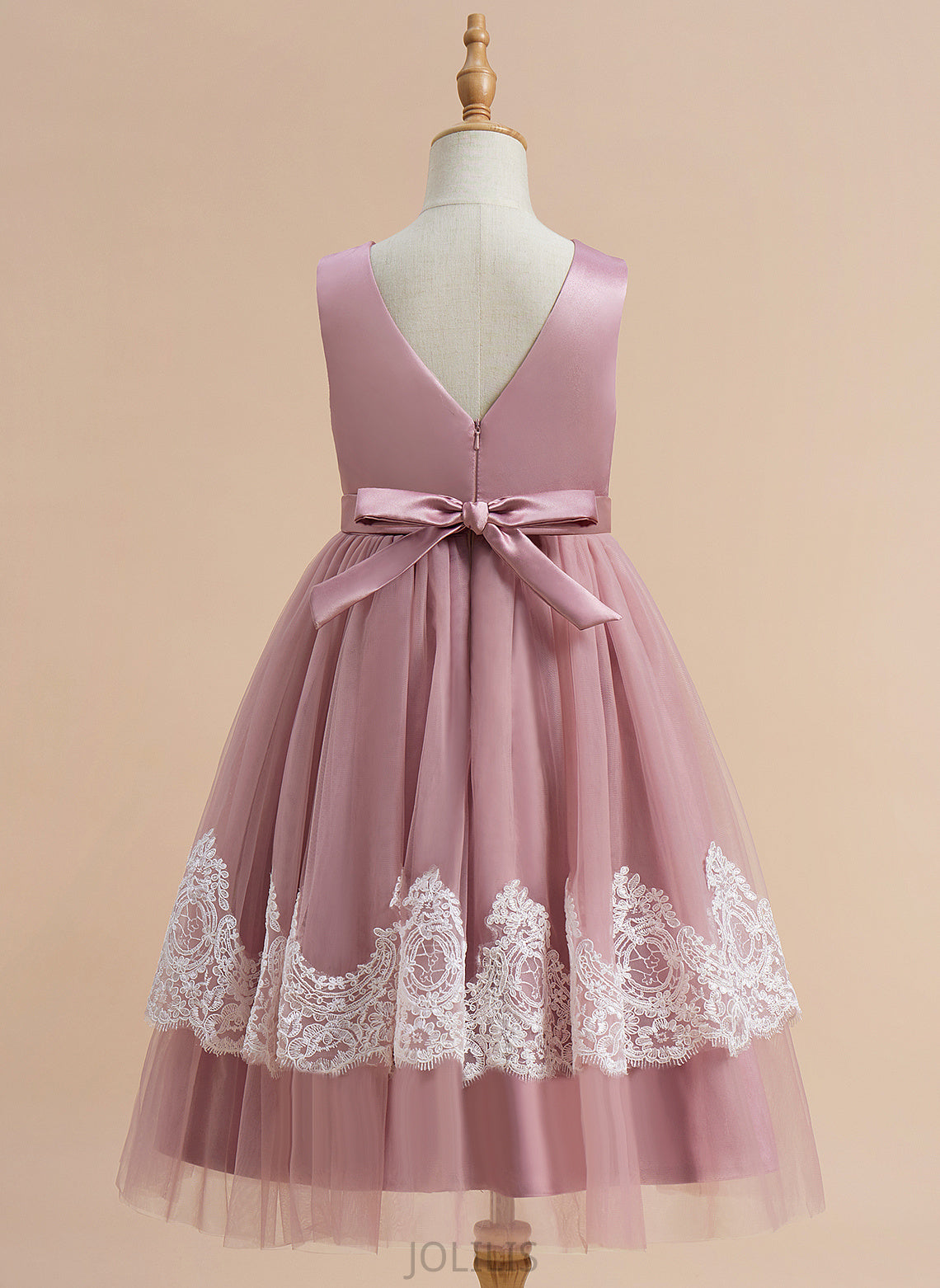 Taylor Flower Girl Dresses Satin/Tulle - Dress V-neck Knee-length With Flower A-Line Lace/Flower(s)/Bow(s)/Pleated/V Girl Sleeveless Back