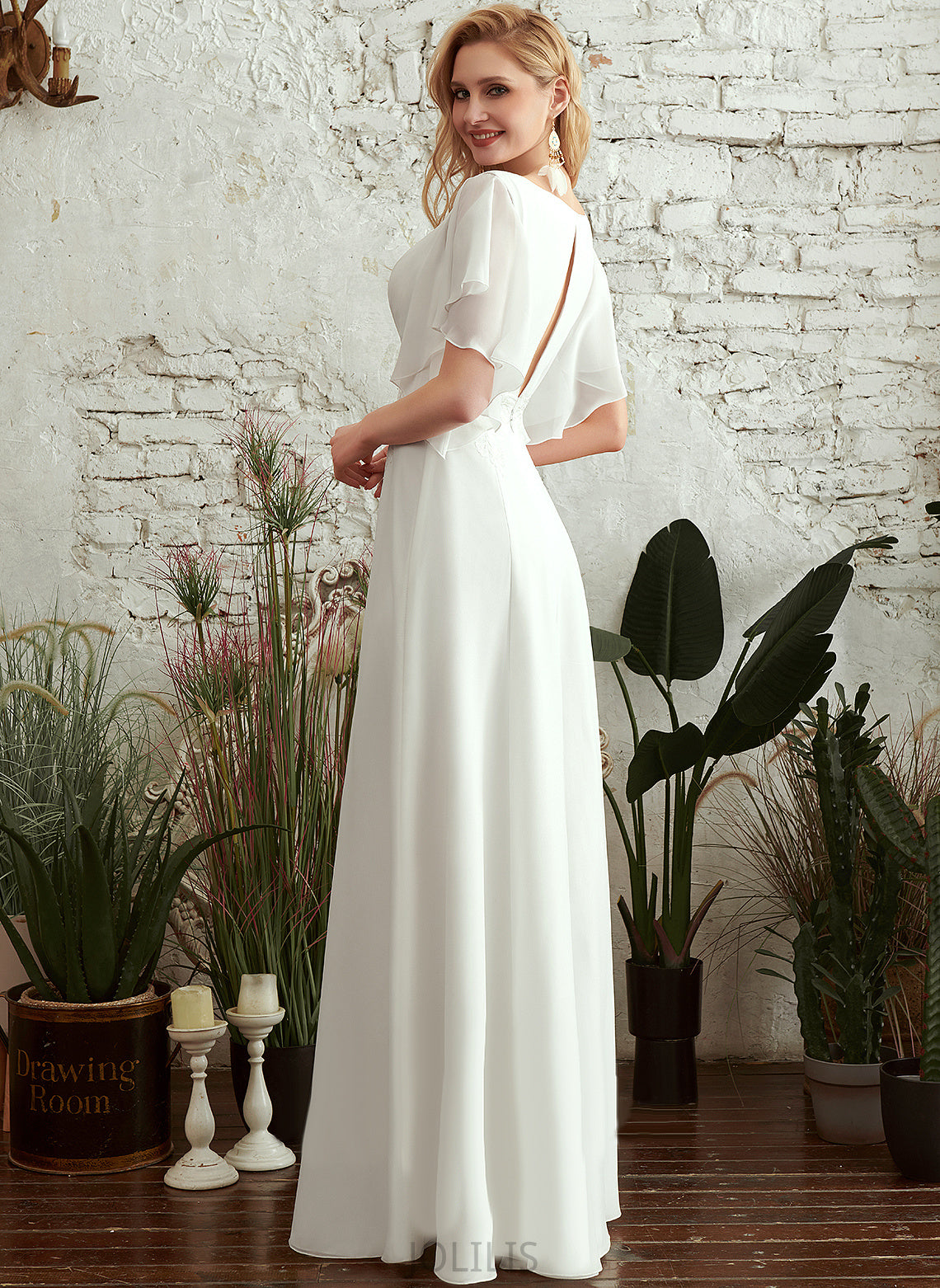 Front Split Wedding Dress V-neck Lace With Isla Floor-Length Chiffon A-Line Wedding Dresses