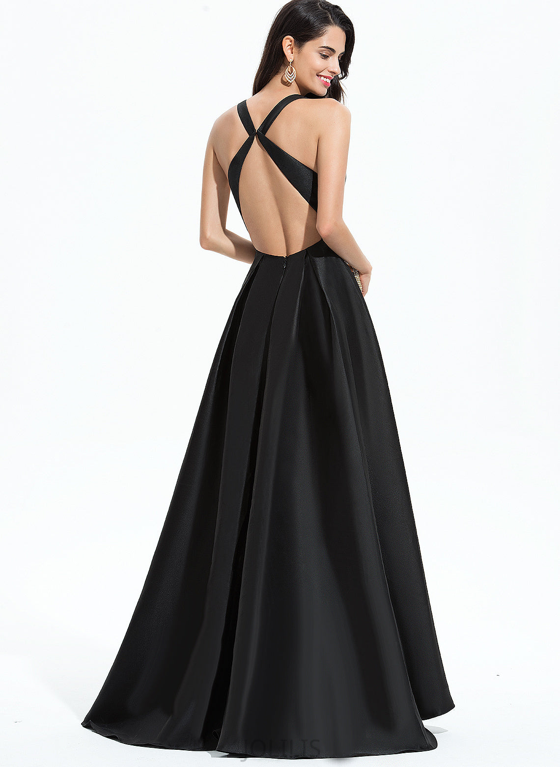 Nicole A-Line Prom Dresses Satin Asymmetrical V-neck