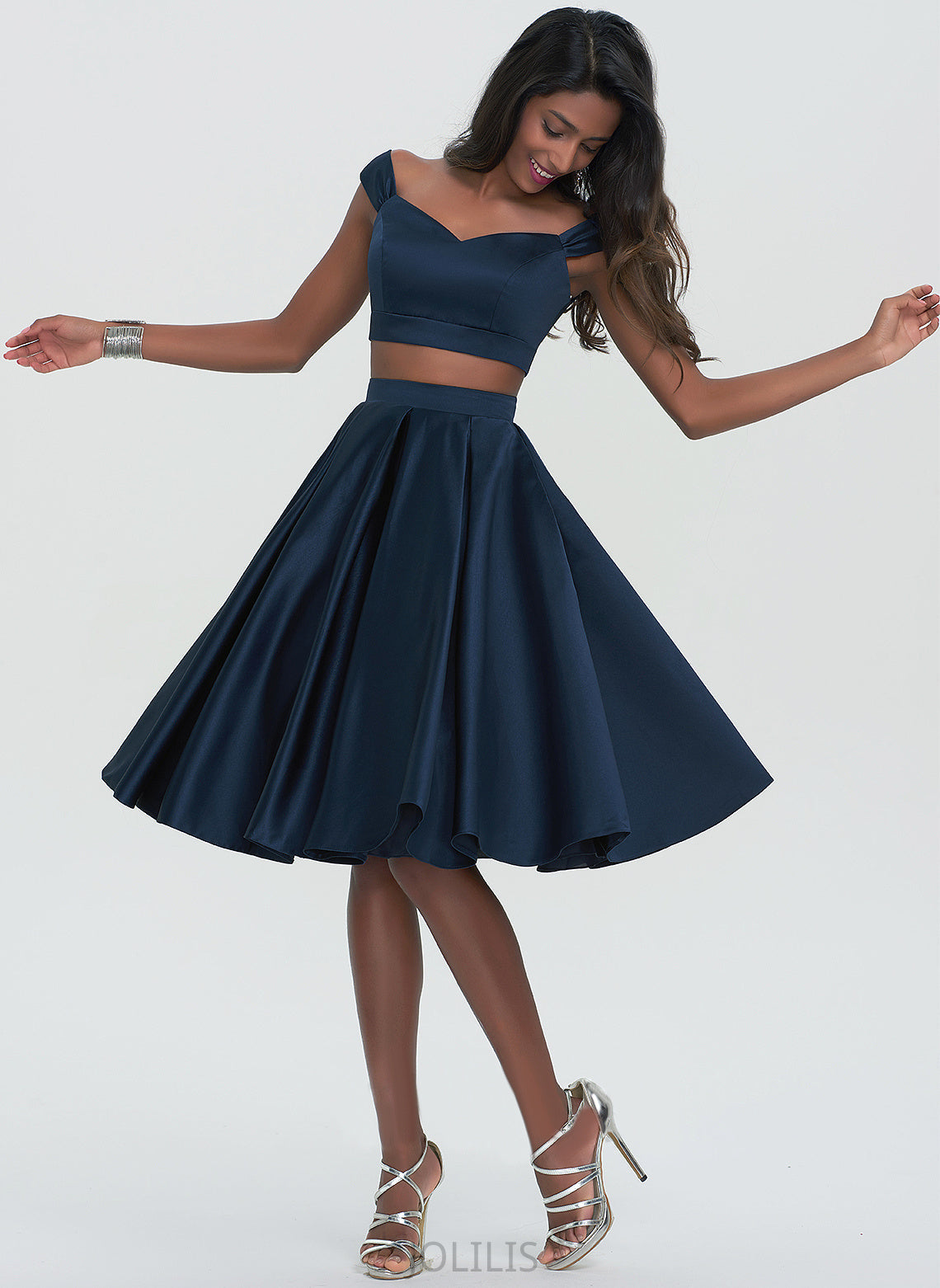 Madisyn Sweetheart Homecoming Dresses Satin A-Line Off-the-Shoulder Dress Homecoming Knee-Length