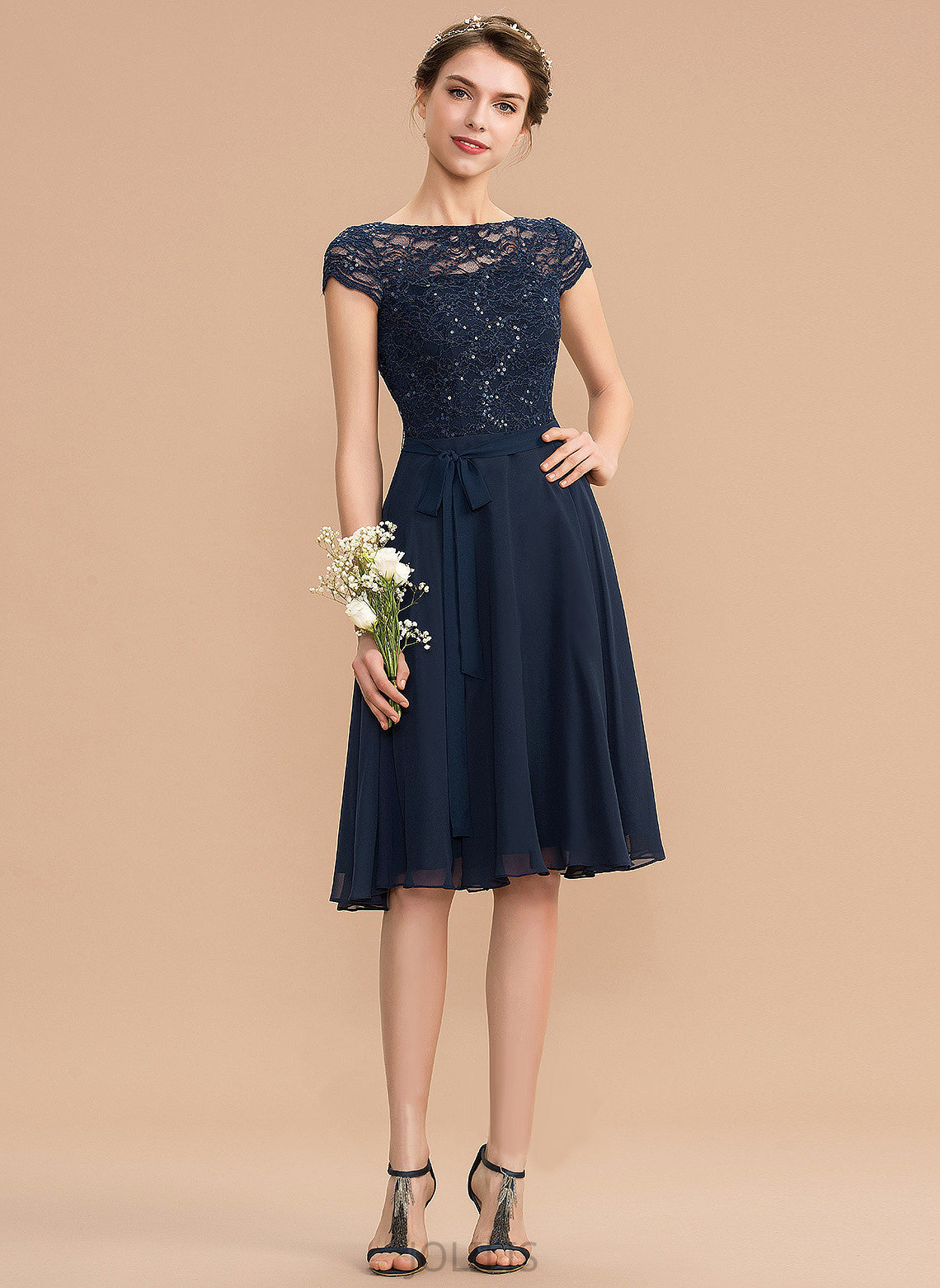 Lace A-Line Chiffon With Scoop Homecoming Dress Knee-Length Bow(s) Eliana Neck Homecoming Dresses