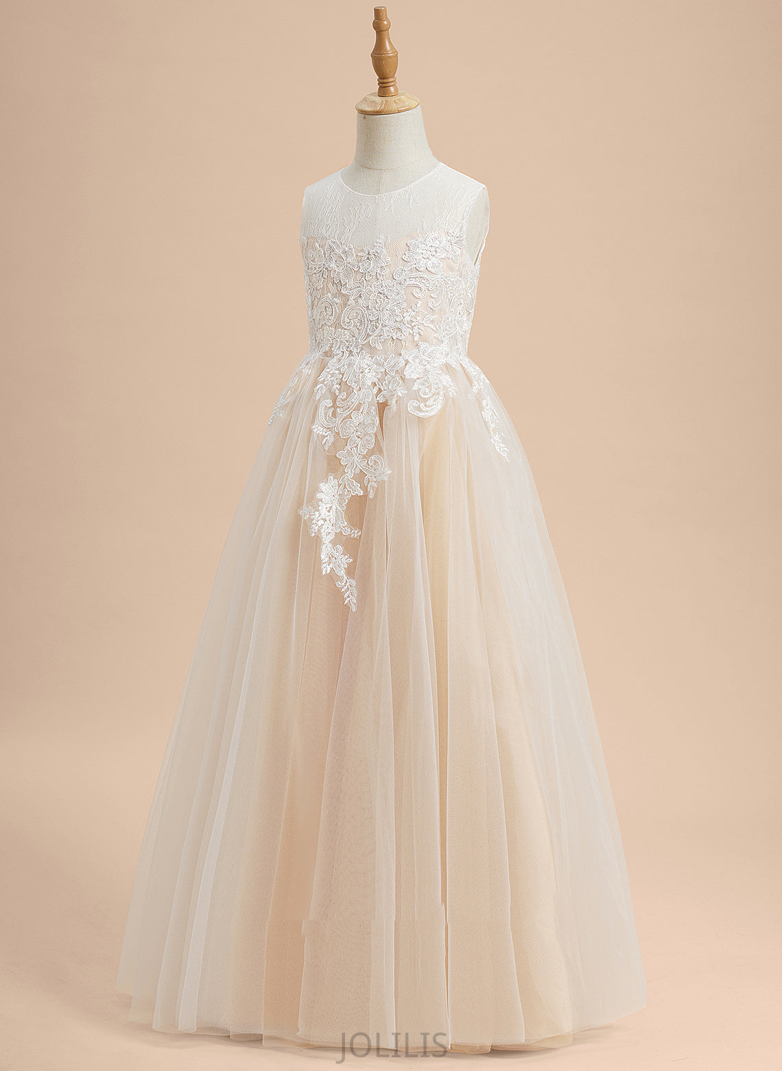 Girl Floor-length Lace/Beading Tulle Neck Willa Flower Girl Dresses Scoop A-Line - Sleeveless Flower With Dress