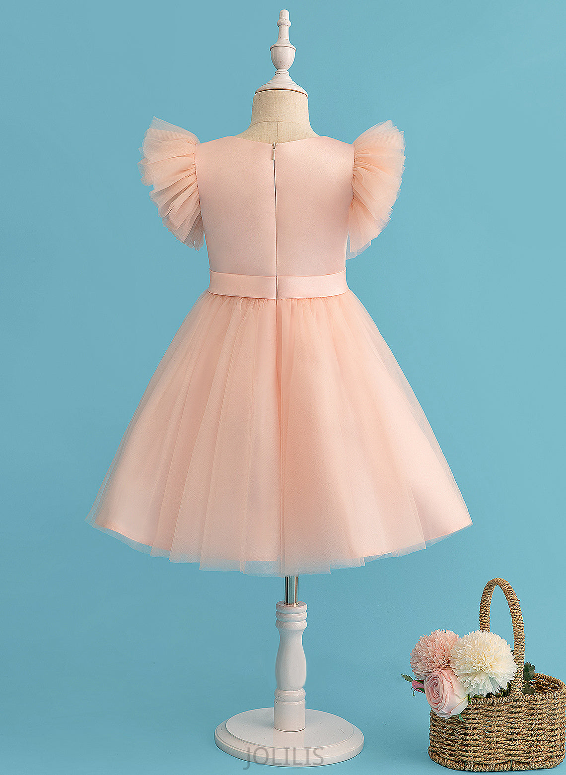 Tulle - Neck A-Line Flower Flower Girl Dresses Girl Scoop Short Dress Knee-length Sleeves Ariella