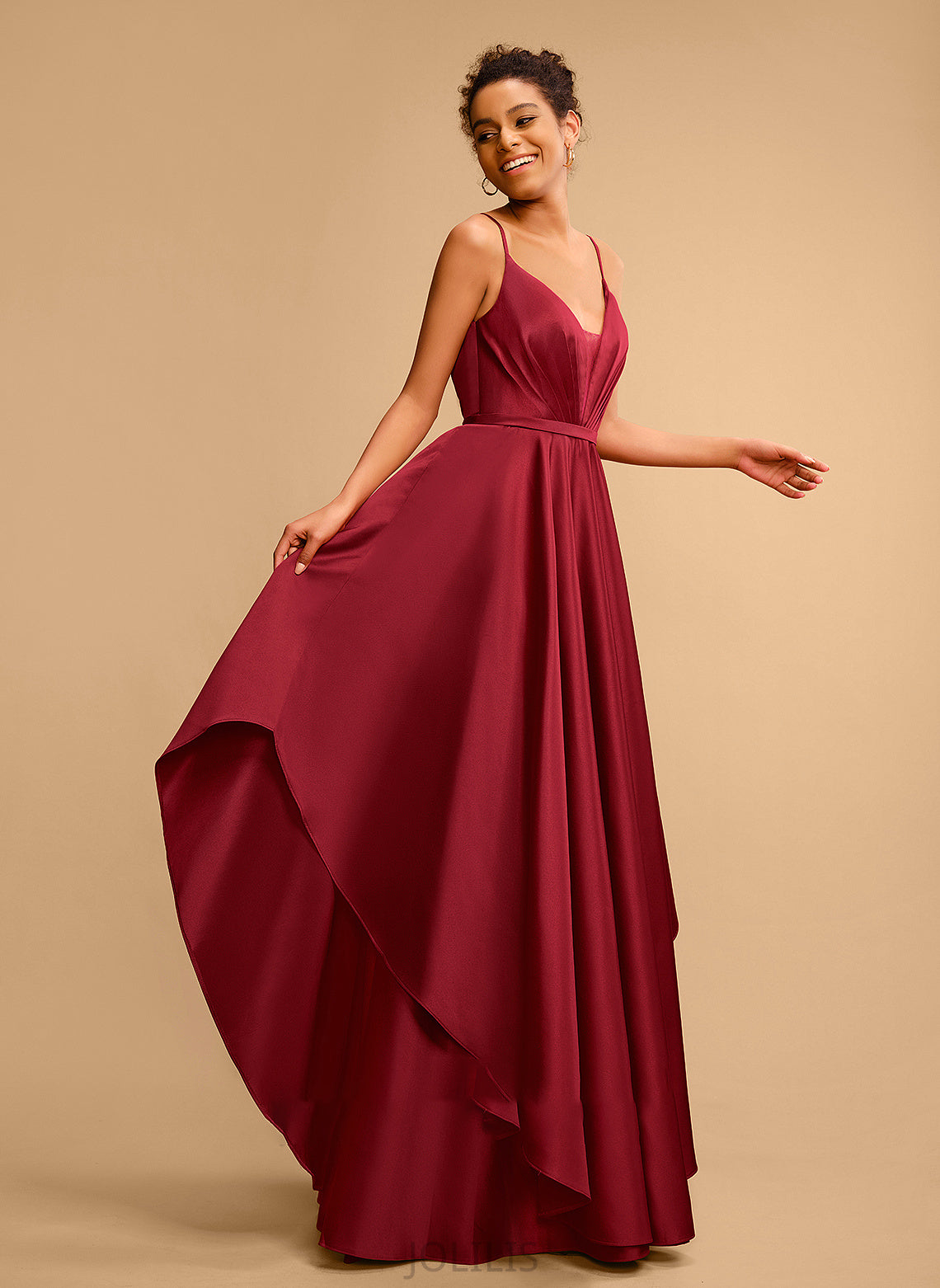 Satin Ball-Gown/Princess Prom Dresses V-neck Val Floor-Length