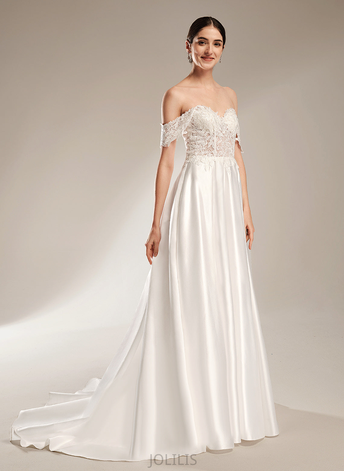 Dress Ball-Gown/Princess Sweetheart Lace Satin With Chapel Emelia Wedding Dresses Train Sequins Wedding