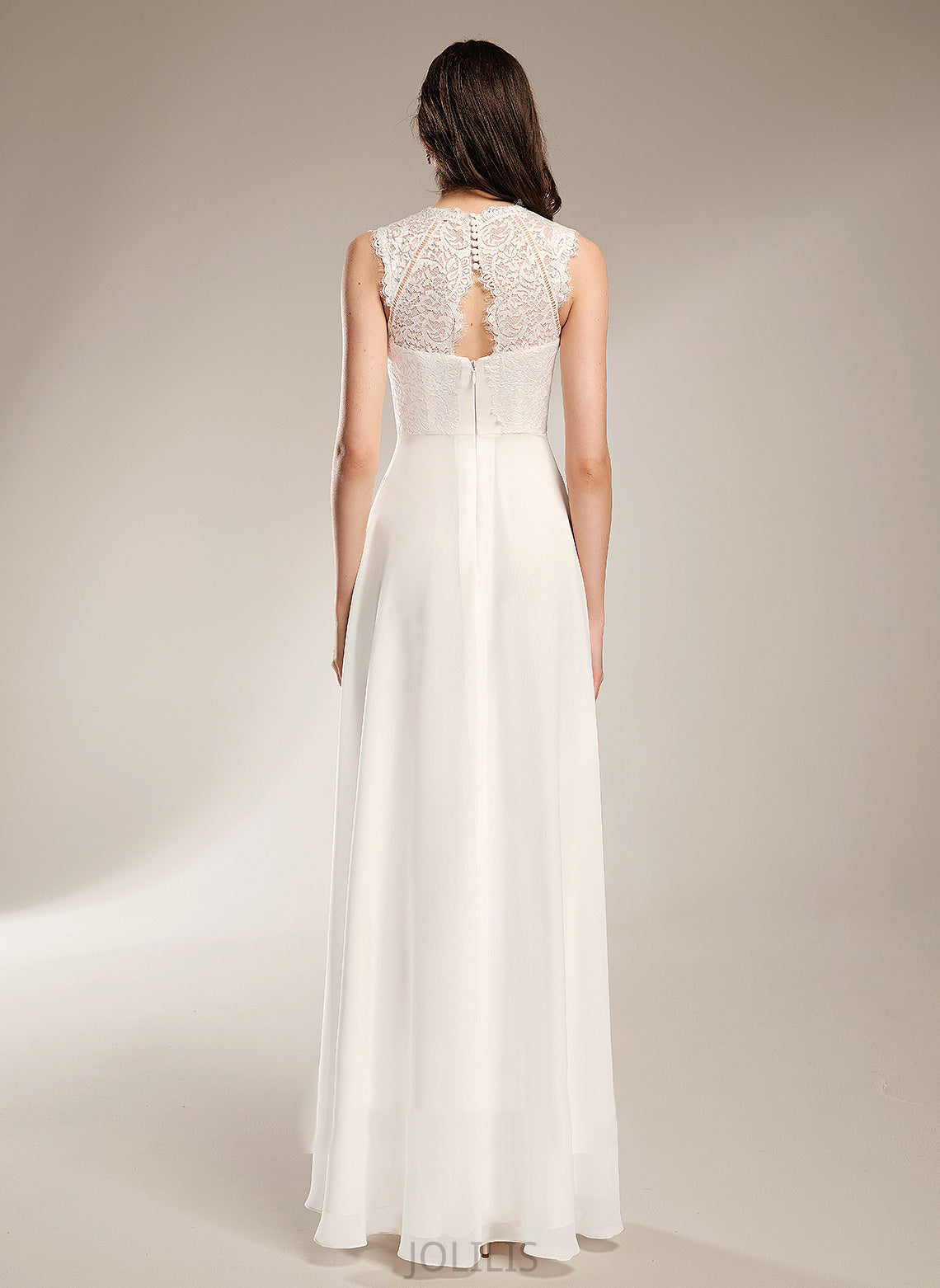 Chiffon A-Line Millicent Scoop Wedding Dresses Floor-Length With Dress Neck Wedding Lace