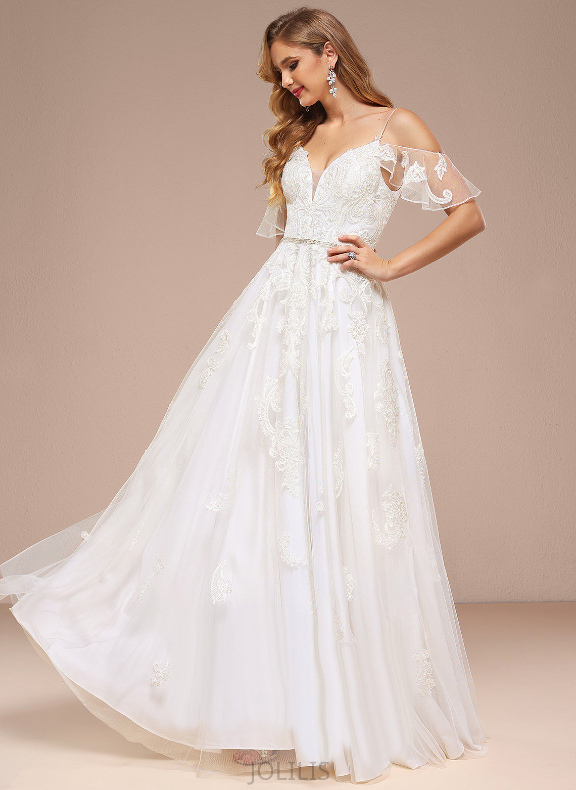 With Lace Wedding Shoulder Corinne Dress A-Line Floor-Length Tulle Sequins Wedding Dresses Beading Cold