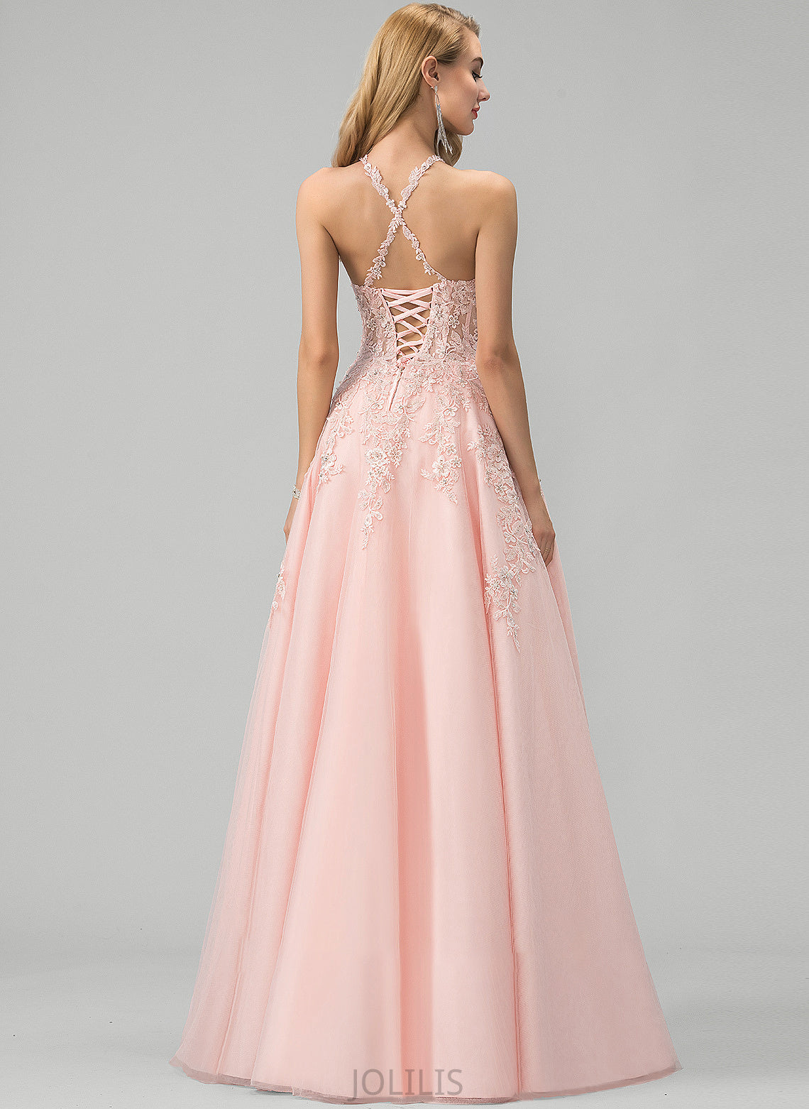 Scoop Prom Dresses Sequins Beading Lace Neck Floor-Length Ball-Gown/Princess With Tulle Frederica