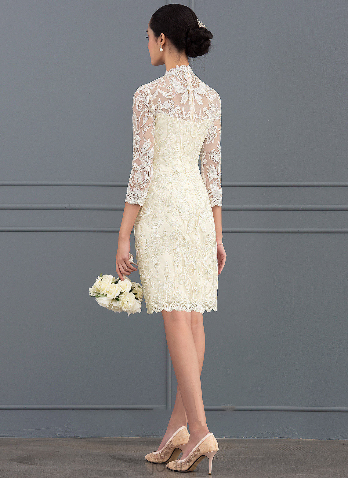 Sheath/Column High Knee-Length Dress Charlize Wedding Neck Lace Wedding Dresses