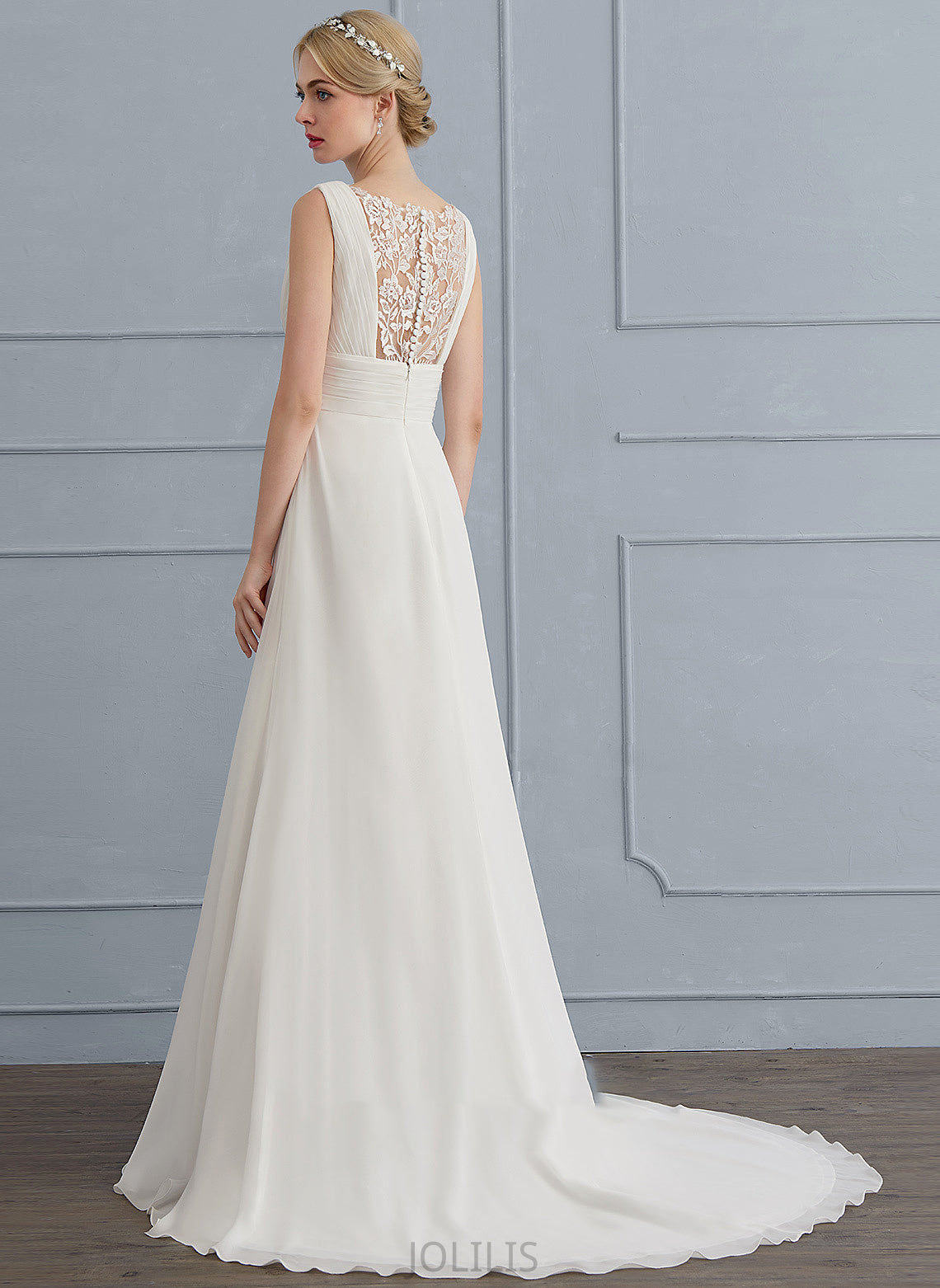 Ruffle Sweep With Train Chiffon Aimee Wedding V-neck Wedding Dresses A-Line Dress