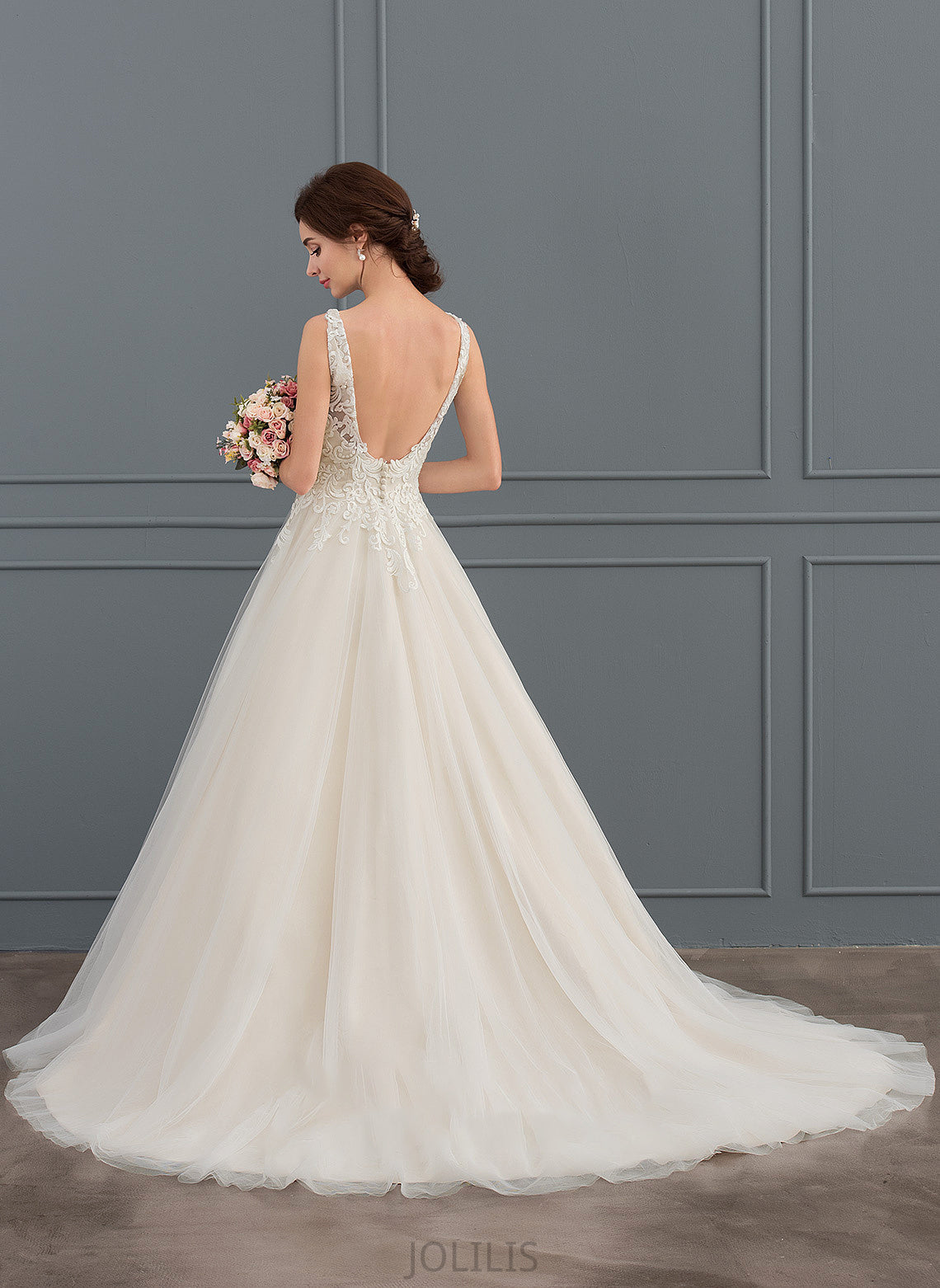 Aubrie Ball-Gown/Princess Train Dress Court Wedding Dresses V-neck Tulle Wedding