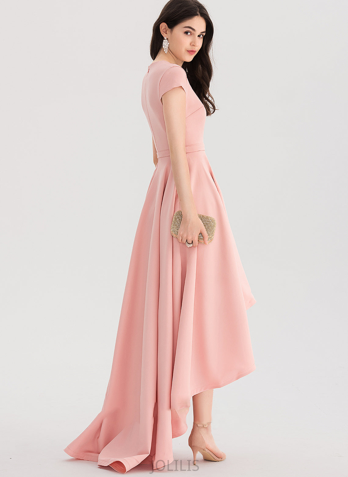 Asymmetrical Ciara A-Line Prom Dresses Crepe V-neck Stretch