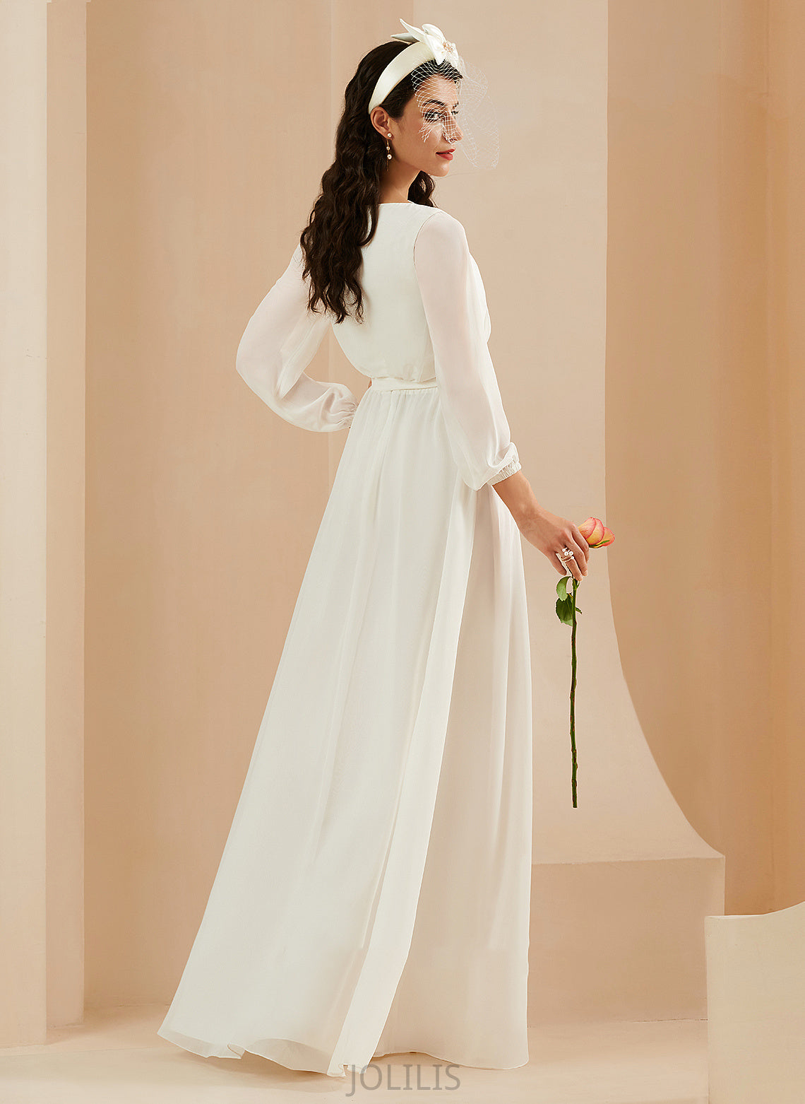 Split Chiffon Wedding Dresses Wedding Lace Front Floor-Length With A-Line Dress Katelynn V-neck