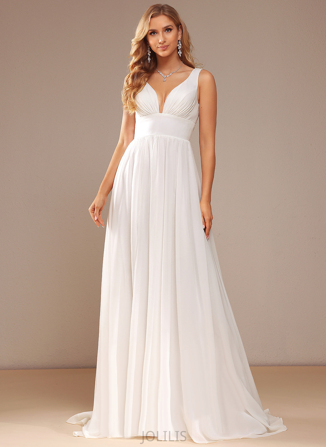 Chiffon Wedding Dresses Dress Wedding A-Line V-neck Sweep Train Livia