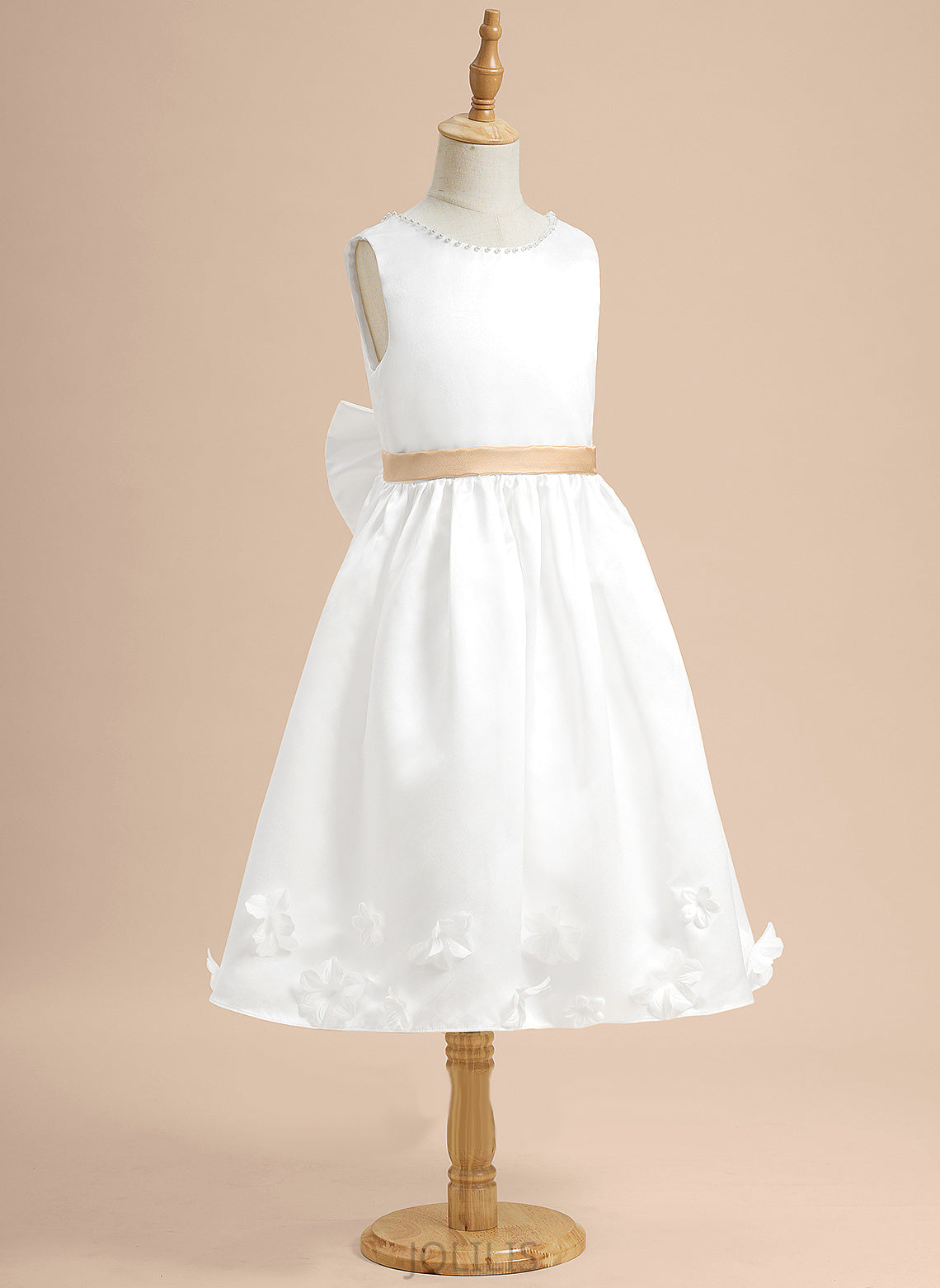 Flower Jaylynn A-Line Dress Flower Girl Dresses Sleeveless With Satin - Scoop Sash/Beading/Flower(s)/Bow(s) Tea-length Neck Girl