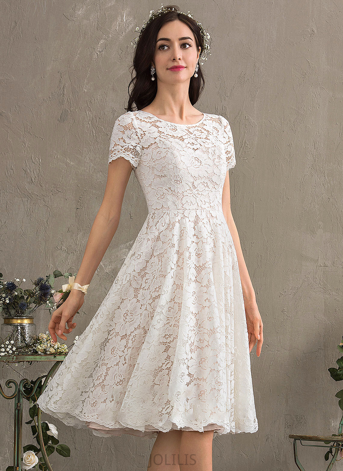 Wedding Ida A-Line Dress Scoop Knee-Length Wedding Dresses Neck Lace