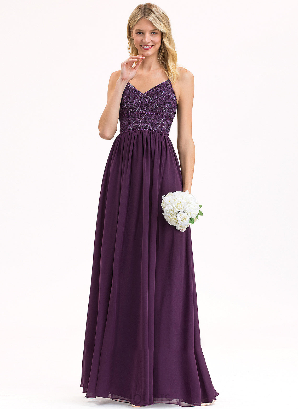 Chiffon Sequins Floor-Length V-neck Violet With Prom Dresses Lace A-Line Beading