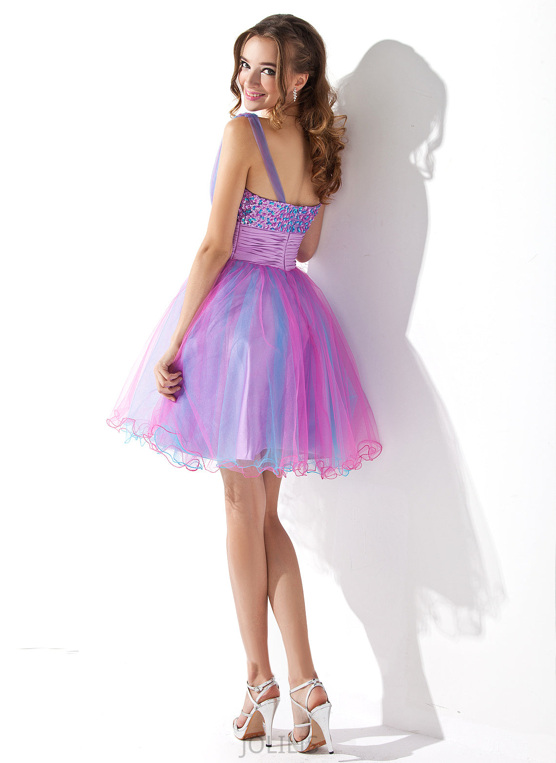 With Joslyn Short/Mini Tulle Sequins Homecoming Dresses One-Shoulder Dress Ruffle A-Line Homecoming Beading