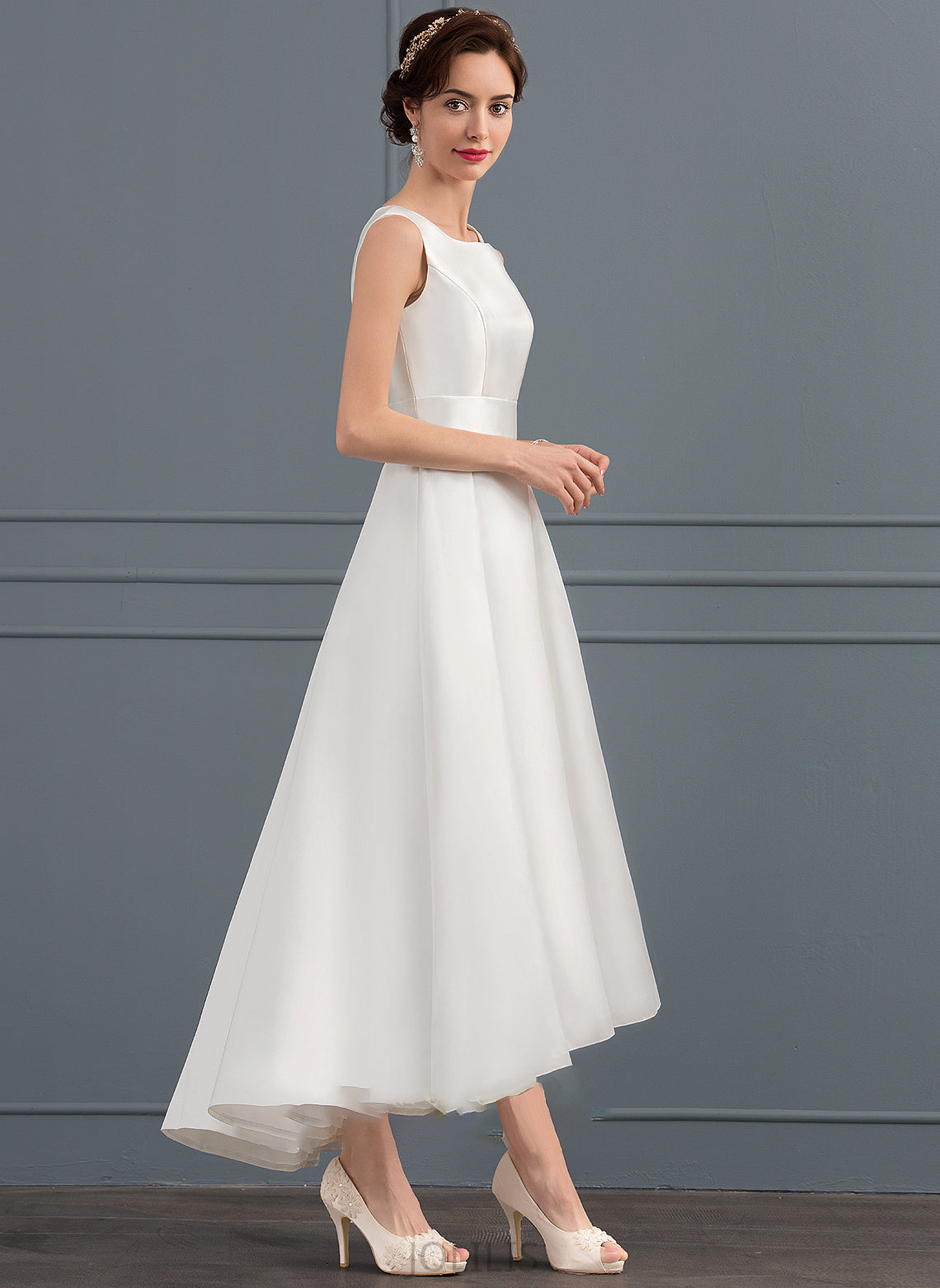 Dress Asymmetrical Square Wedding Dresses Wedding Satin Neckline A-Line Peggie