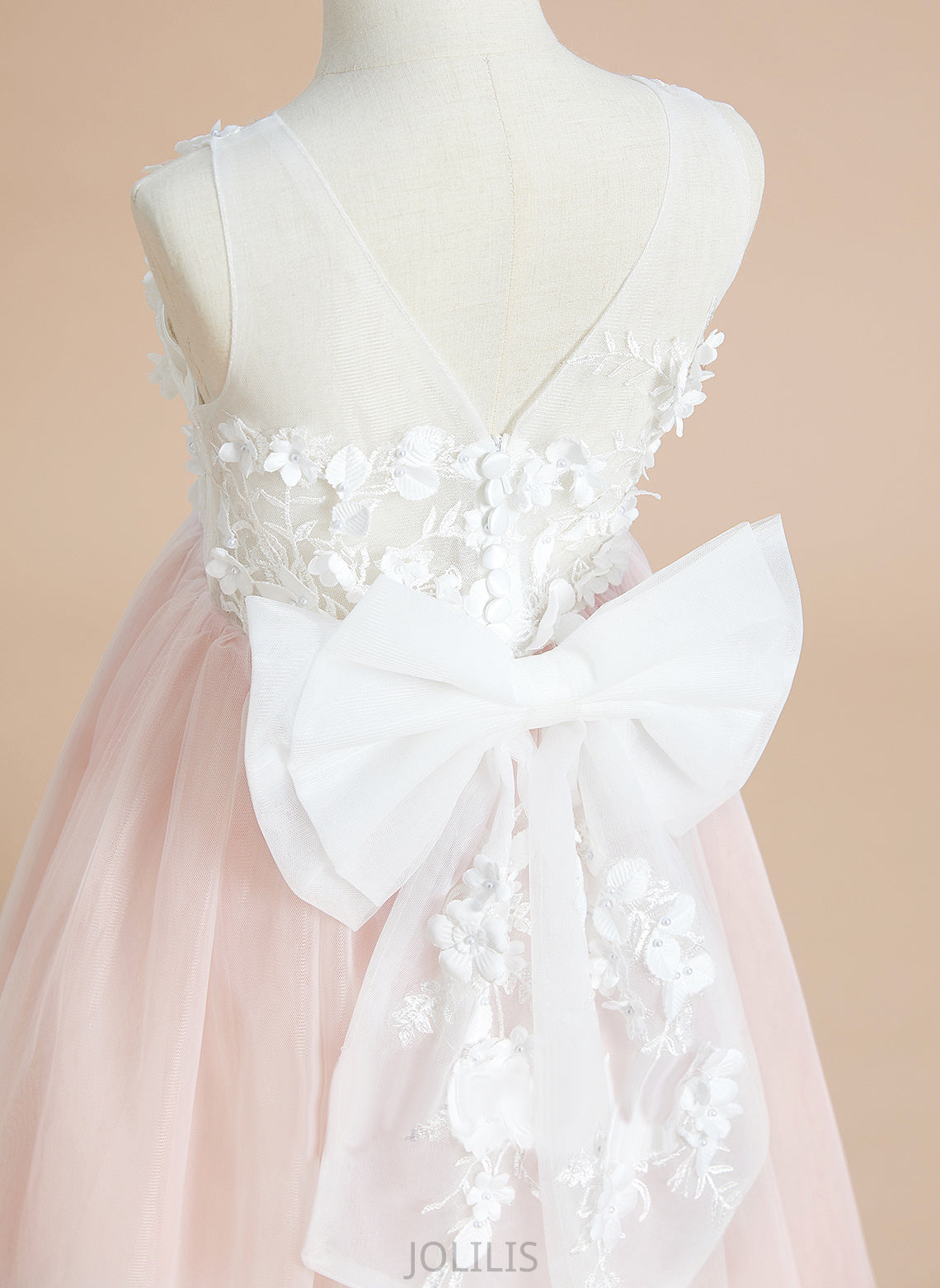 Tulle - Sleeveless Flower Girl Dresses Flower Valery Neck A-Line Scoop With Lace/Flower(s)/Bow(s) Tea-length Girl Dress