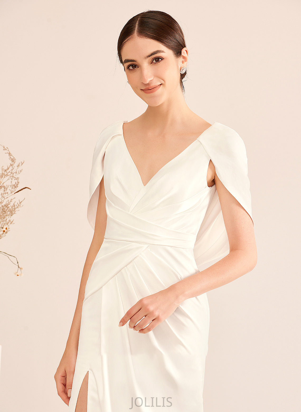 Sweep Train Dress V-neck A-Line Ruffle Wedding Dresses Wedding Heaven With