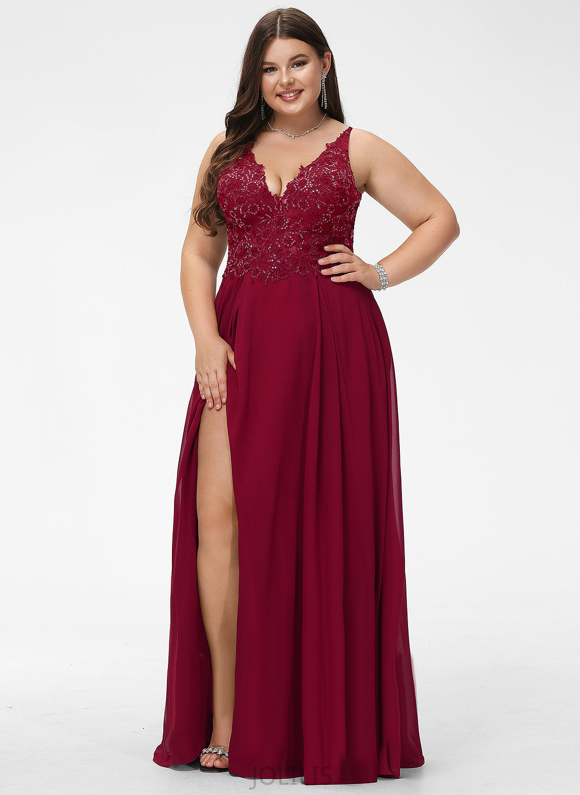 Prom Dresses Chiffon Floor-Length V-neck Sequins Kaitlyn With A-Line