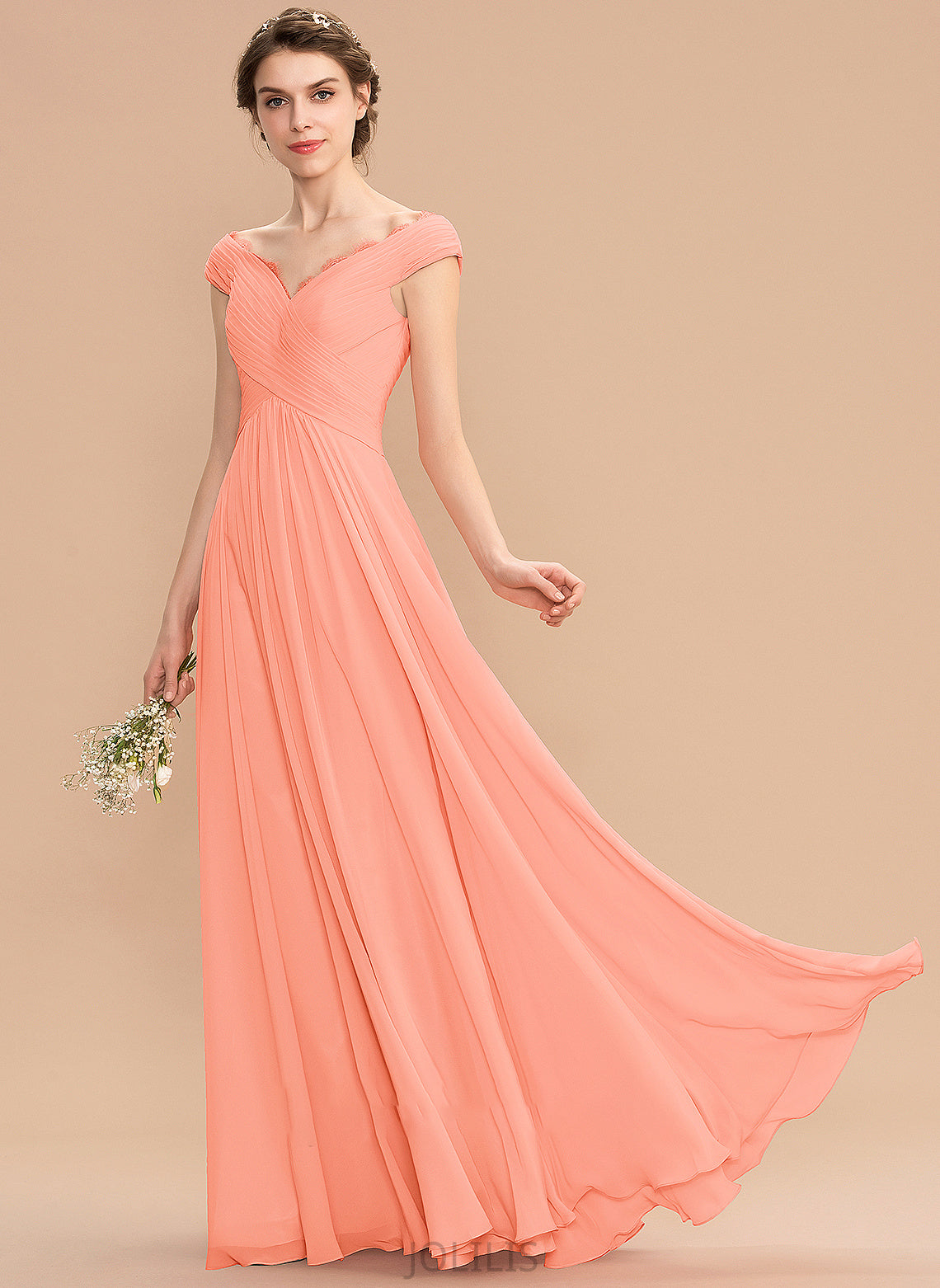 Lace Floor-Length Neckline Embellishment Length Fabric Off-the-Shoulder A-Line Ruffle Silhouette Mavis A-Line/Princess Bridesmaid Dresses