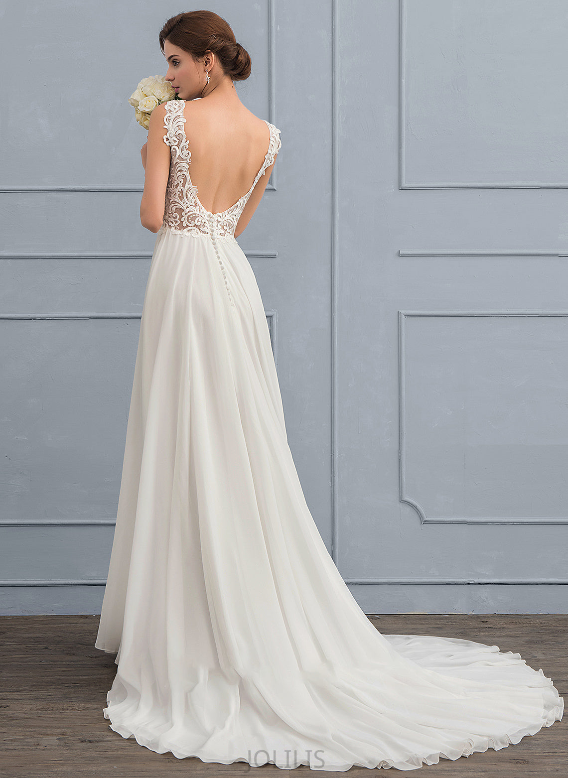 A-Line Train Jaylynn Court Chiffon Wedding Dress Wedding Dresses V-neck