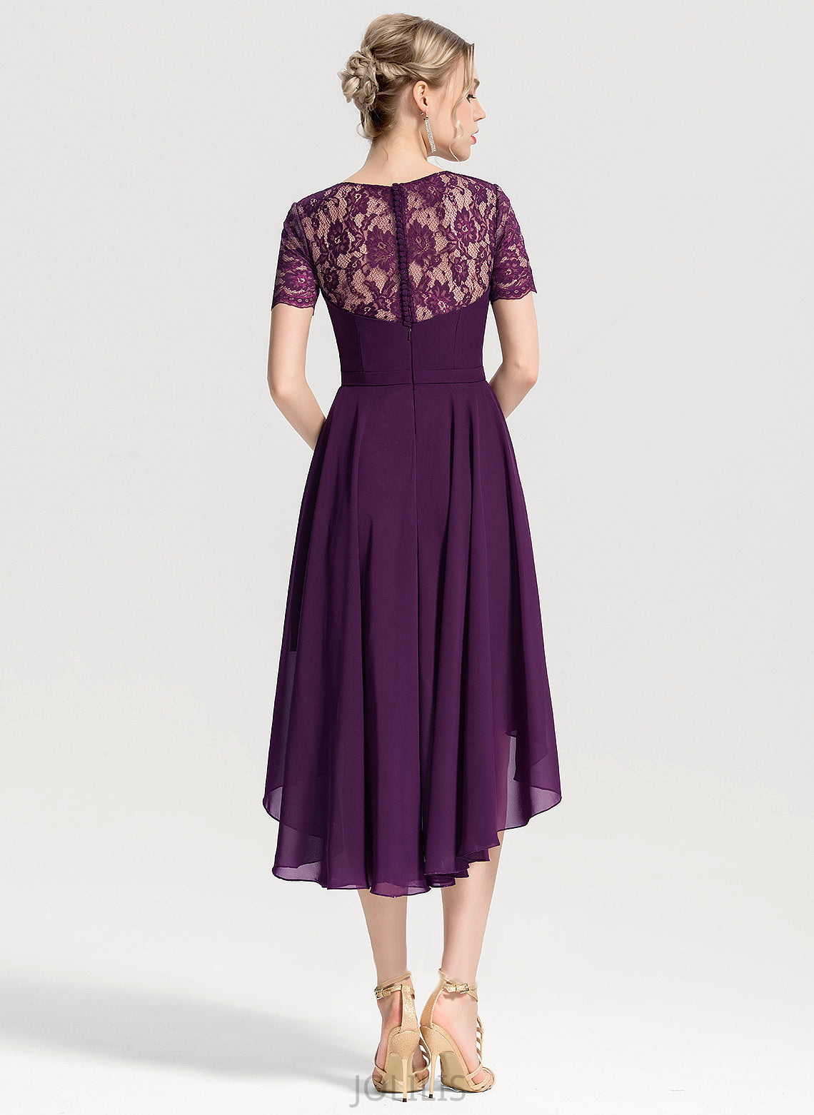 Chiffon Asymmetrical Lace Homecoming Dresses Scoop Dress Homecoming Neck With Elise A-Line