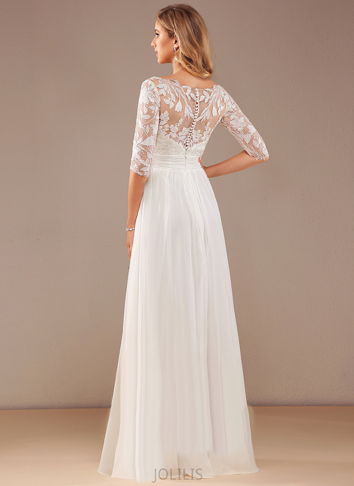 Wedding Dresses Sequins A-Line Lace Wedding With Lace Floor-Length Haleigh Dress Ruffle Chiffon V-neck