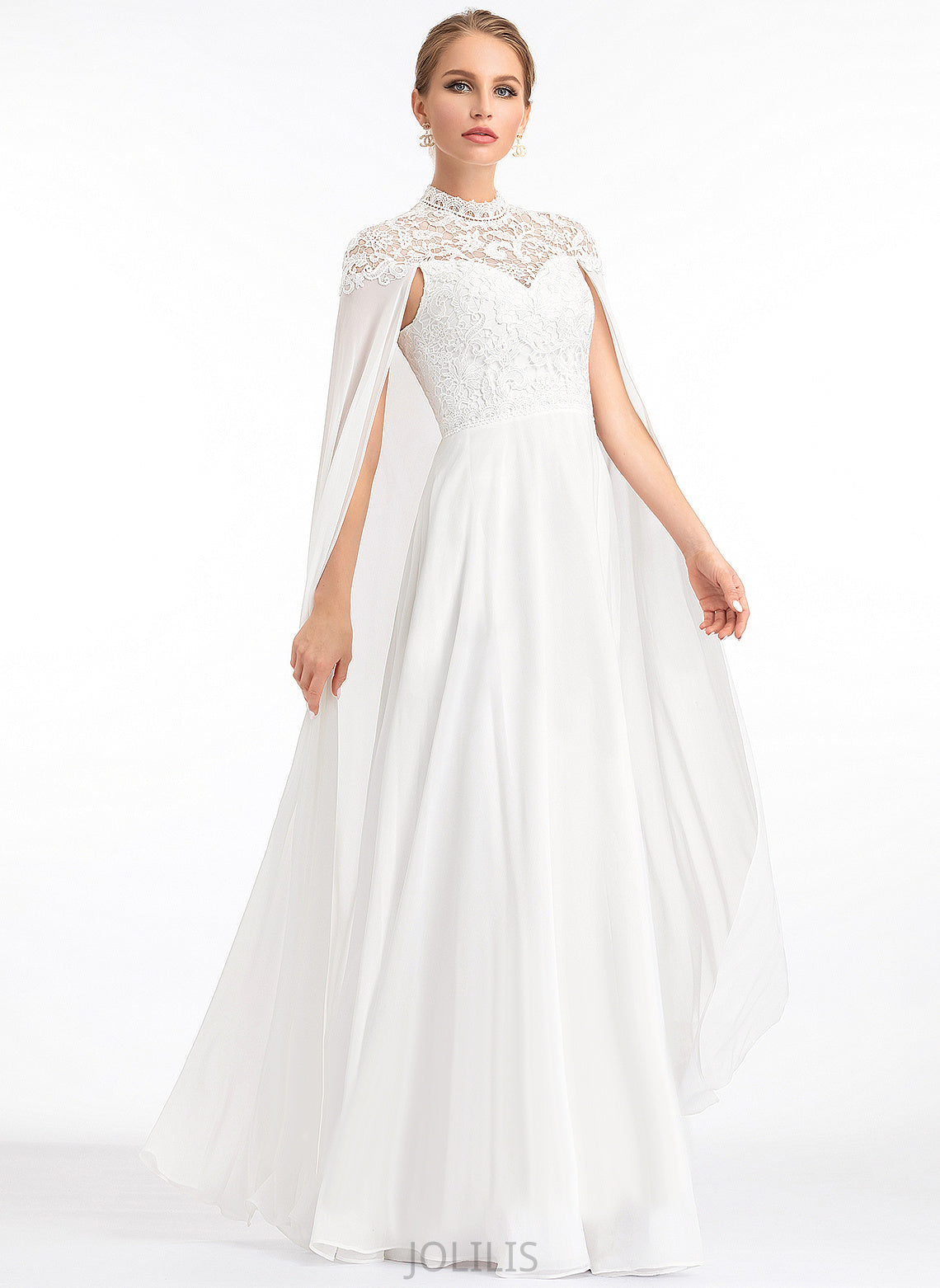 Wedding Dresses Chiffon Floor-Length Lace Lois Wedding A-Line Neck Dress High