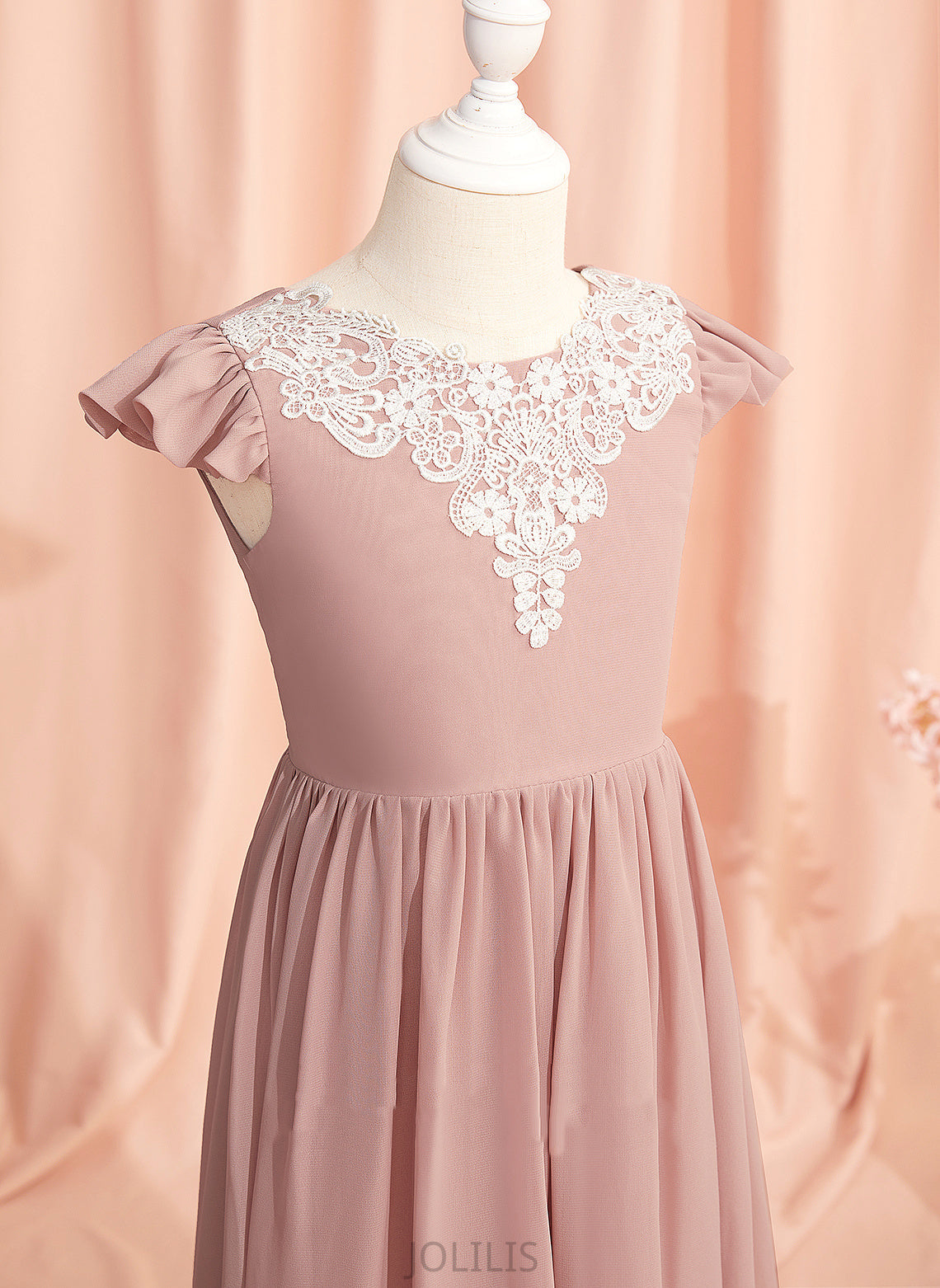 A-Line With Sleeves Flower Girl Dresses Floor-length Lace/V Back Flower Scoop Short Girl - Dress Neck Sylvia Chiffon/Lace