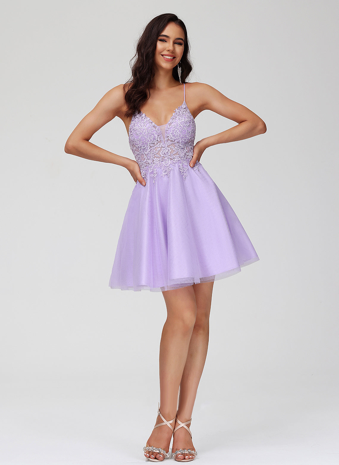 Homecoming Dresses Homecoming V-neck Tulle With A-Line Short/Mini Beading Dress Lace Mandy