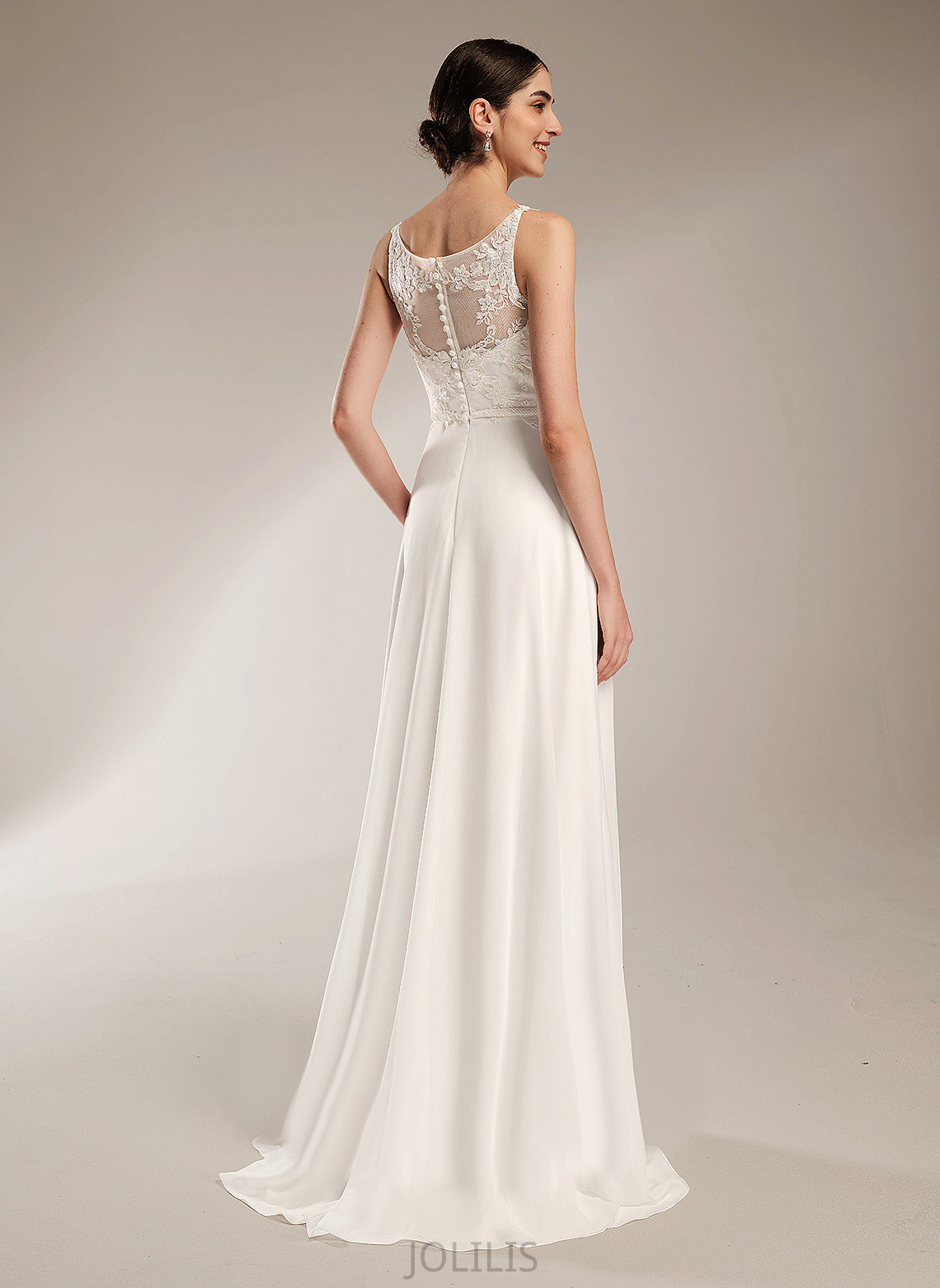 Train Chiffon Dress Sequins A-Line Lace Wedding Illusion With Ximena Sweep Wedding Dresses