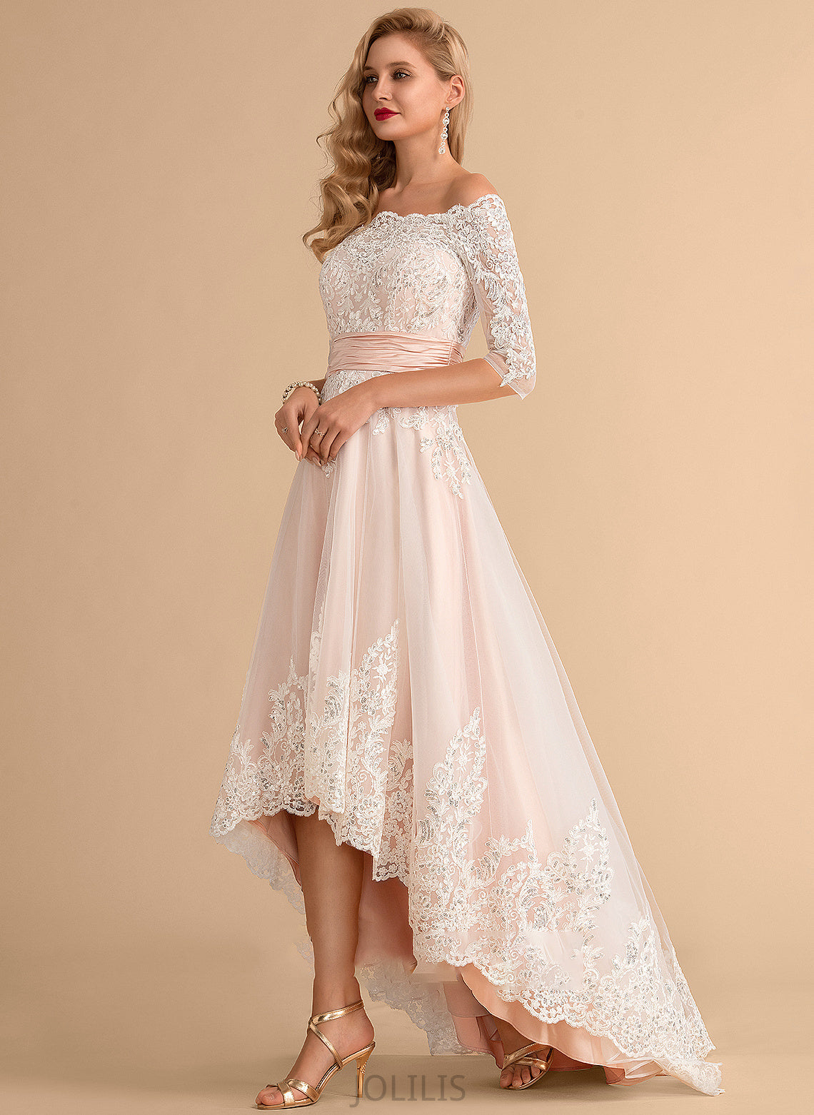 A-Line Wedding Lace Sequins Alejandra Asymmetrical Tulle With Dress Satin Wedding Dresses