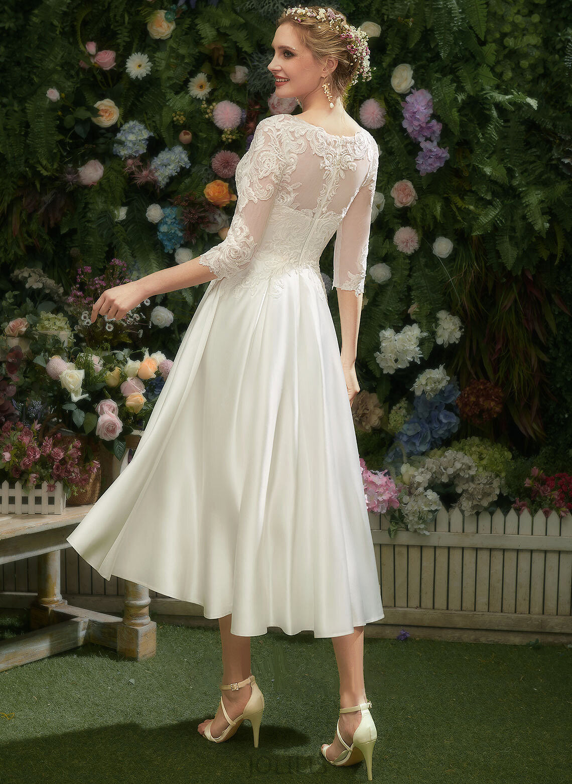 Alayna Wedding Dresses Illusion Lace Dress With Wedding A-Line Tea-Length