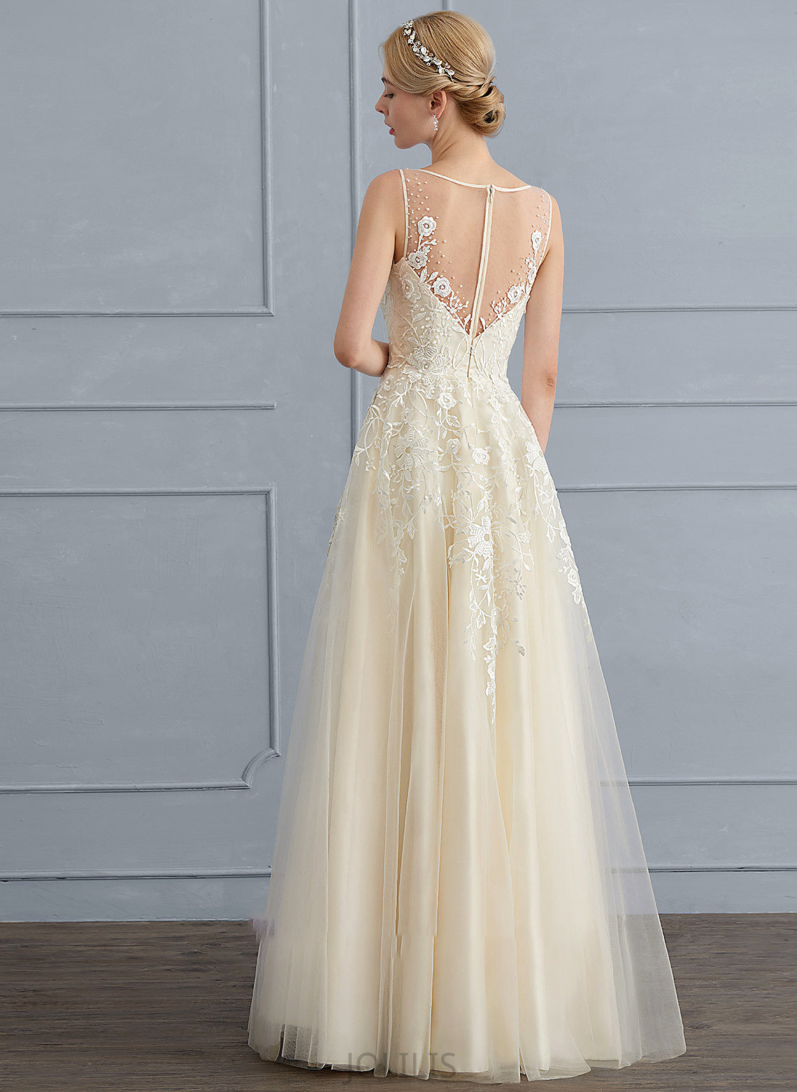 Dress Wedding Tulle With A-Line V-neck Beading Wedding Dresses Floor-Length Amani Sequins