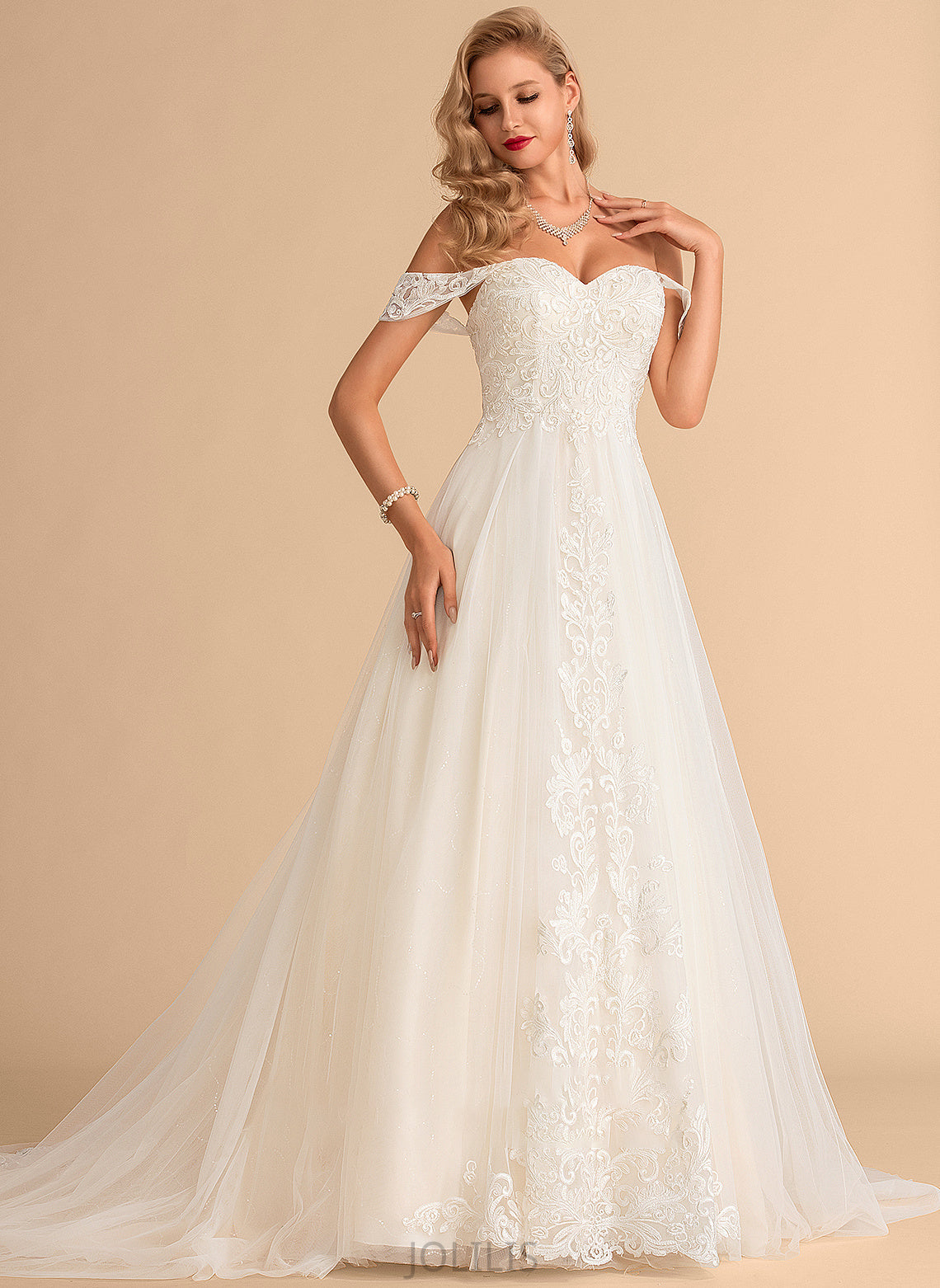 Ball-Gown/Princess Tulle Chapel Dress Sequins Train With Wedding Dresses Wedding Lace Annabel