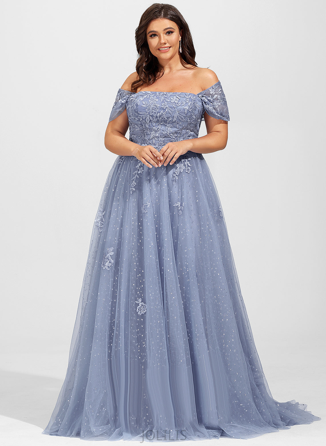 Tulle Ball-Gown/Princess Sweep Train With Jaylen Lace Prom Dresses Sequins Off-the-Shoulder