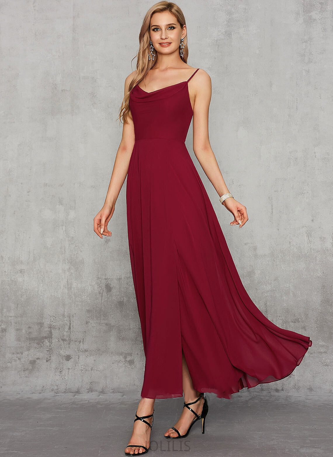 Prom Dresses Front Aubree Ankle-Length A-Line Chiffon V-neck With Split