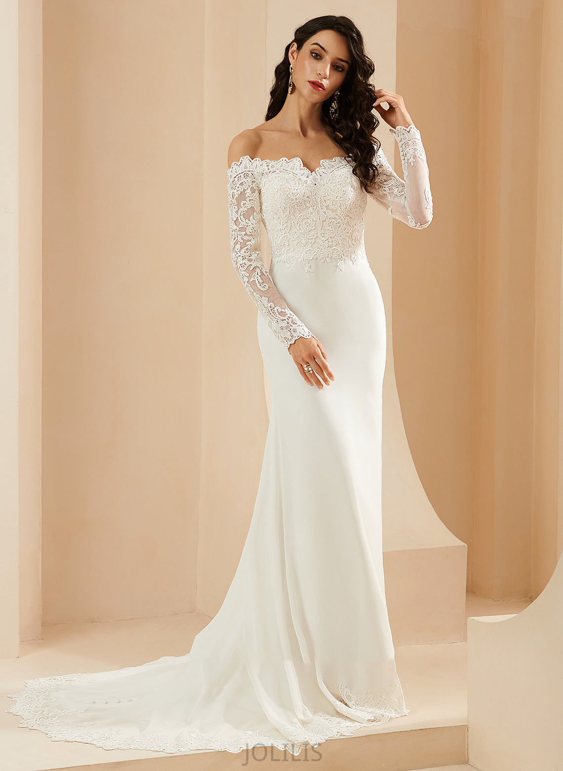 Off-the-Shoulder Train Wedding Dresses Wedding With Dress Lace Trumpet/Mermaid Court Kaleigh